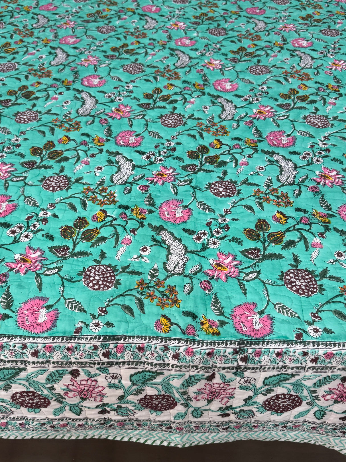 KING Size Quilted Blockprint REVERSIBLE Mulmul Bedcover (108*108 inches)