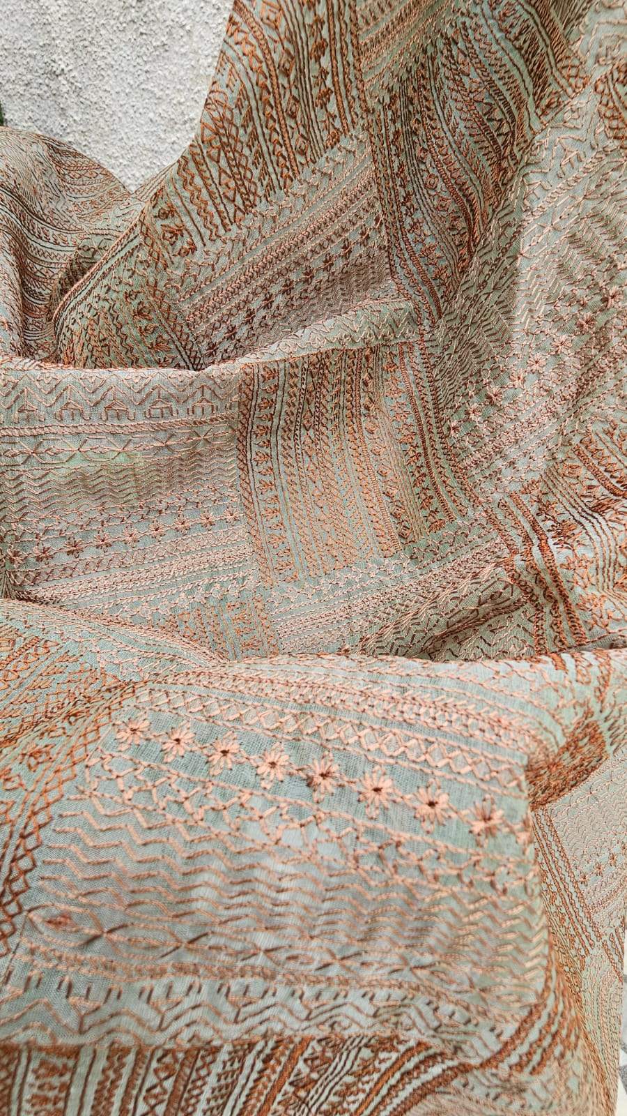 Lovely Green 3-pc Chanderi Mulmul Semi Stitched Suit Set