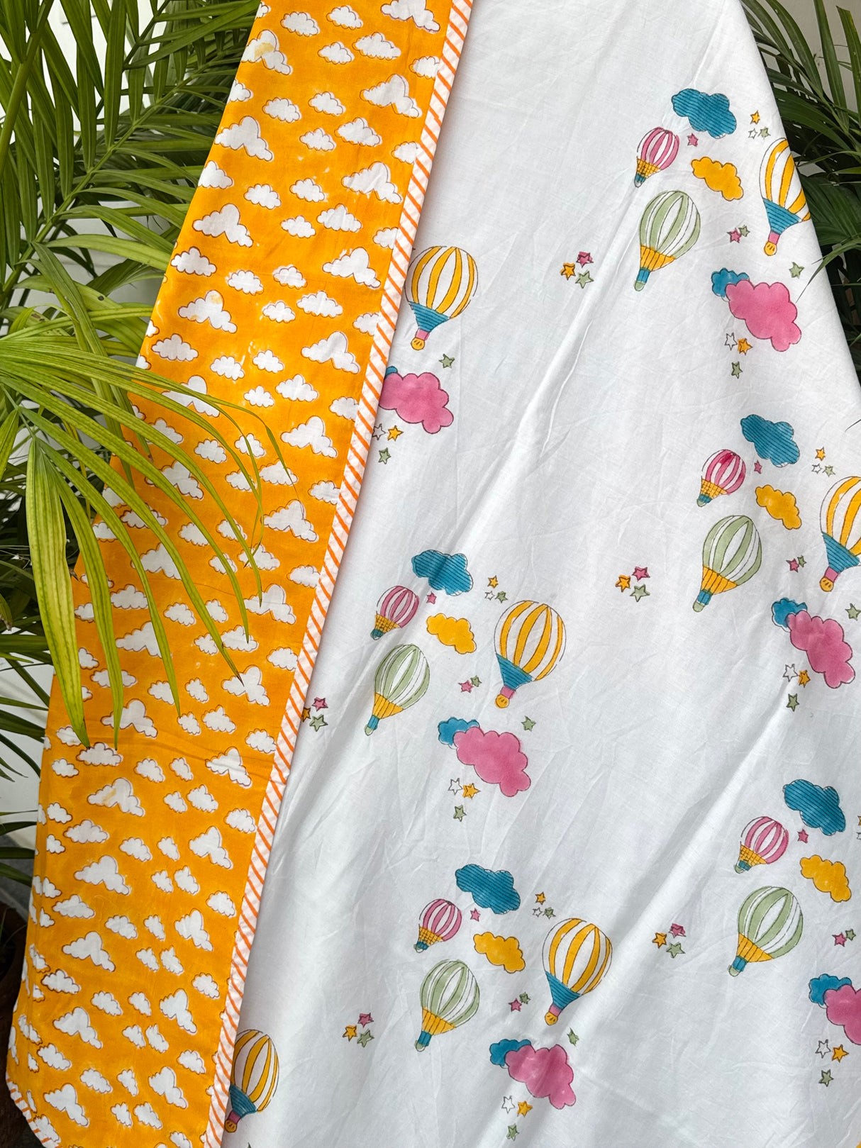 Yellow Hot Air Balloon Layered Kids Blanket