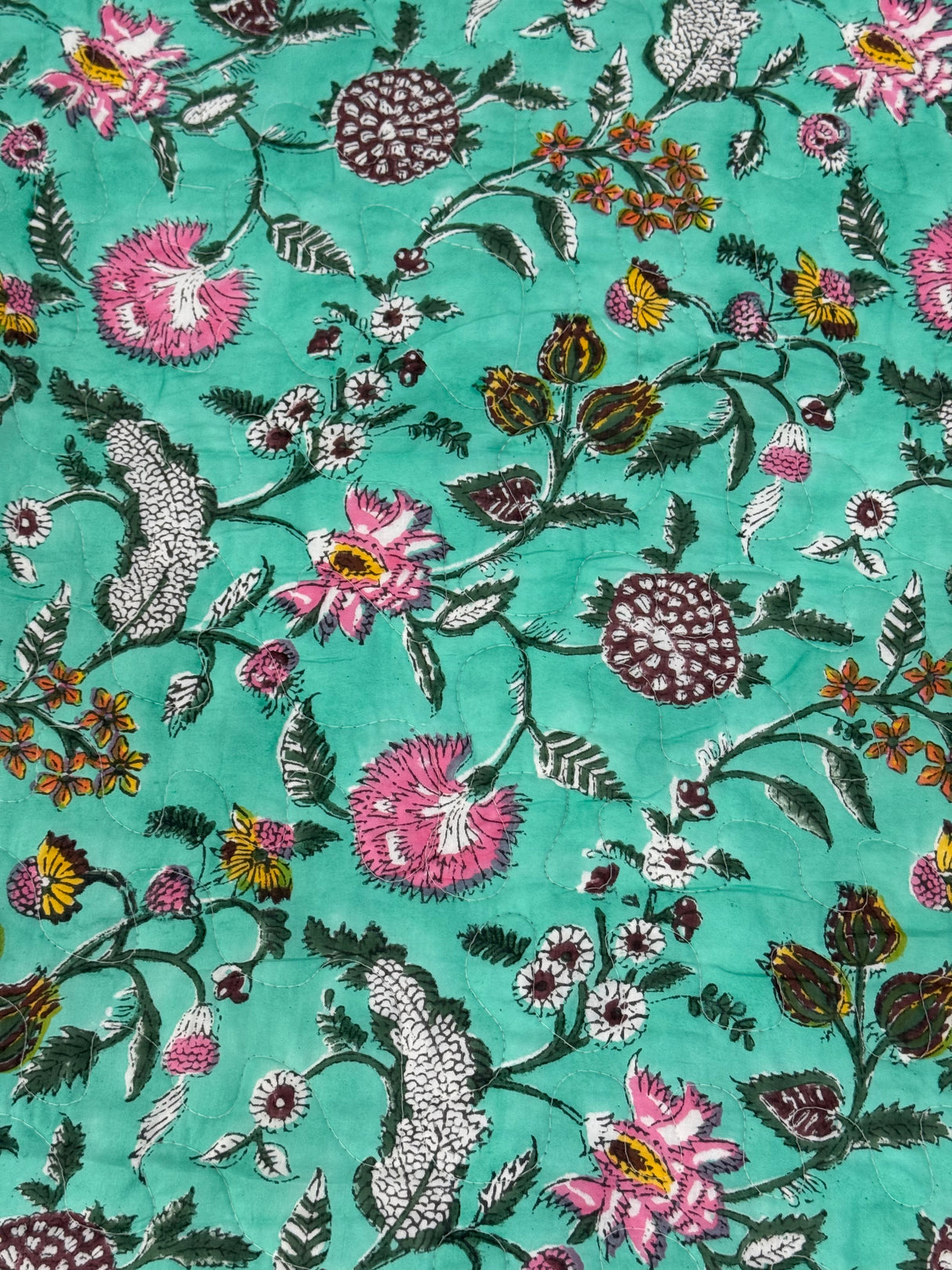 KING Size Quilted Blockprint REVERSIBLE Mulmul Bedcover (108*108 inches)