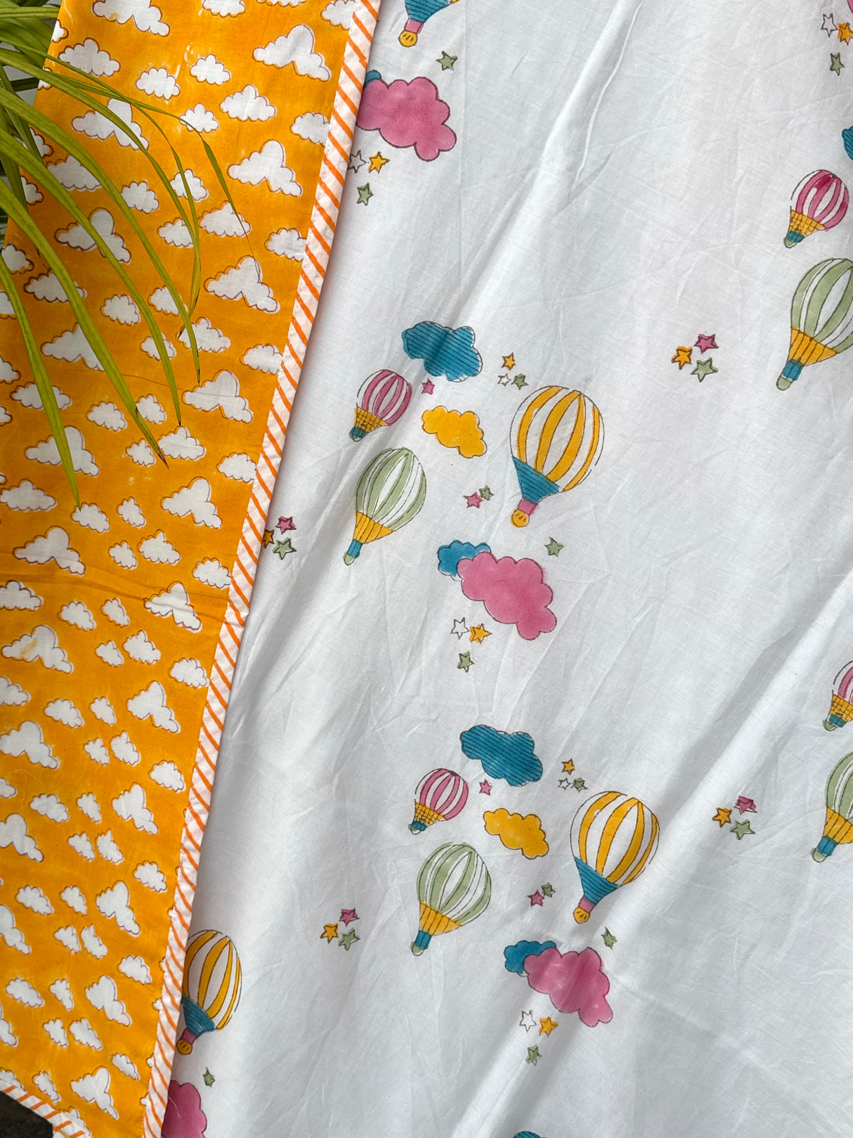 Yellow Hot Air Balloon Layered Kids Blanket