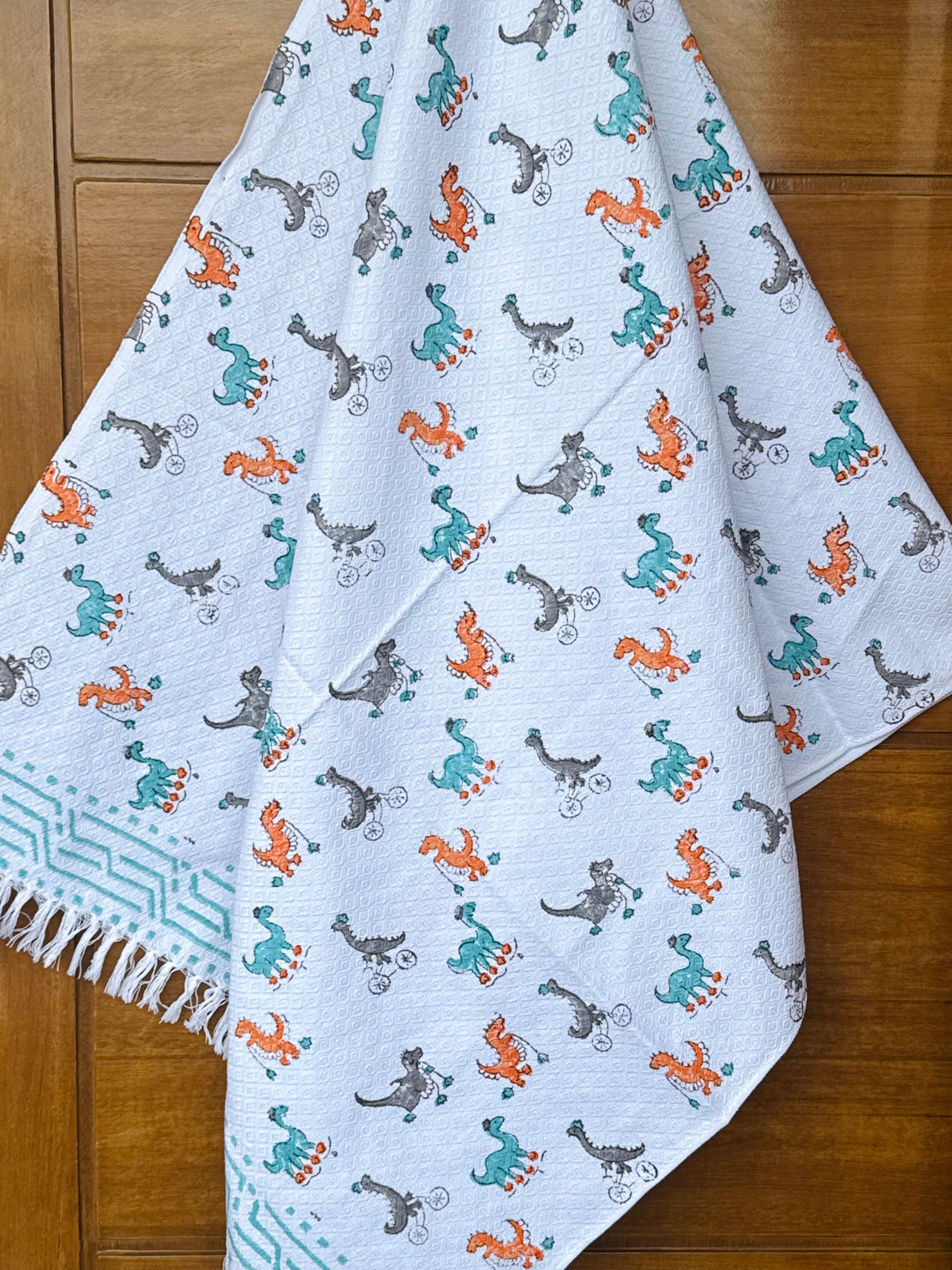 Dinosaur Blockprint Kids Towel – Cotton Jacquard Weave