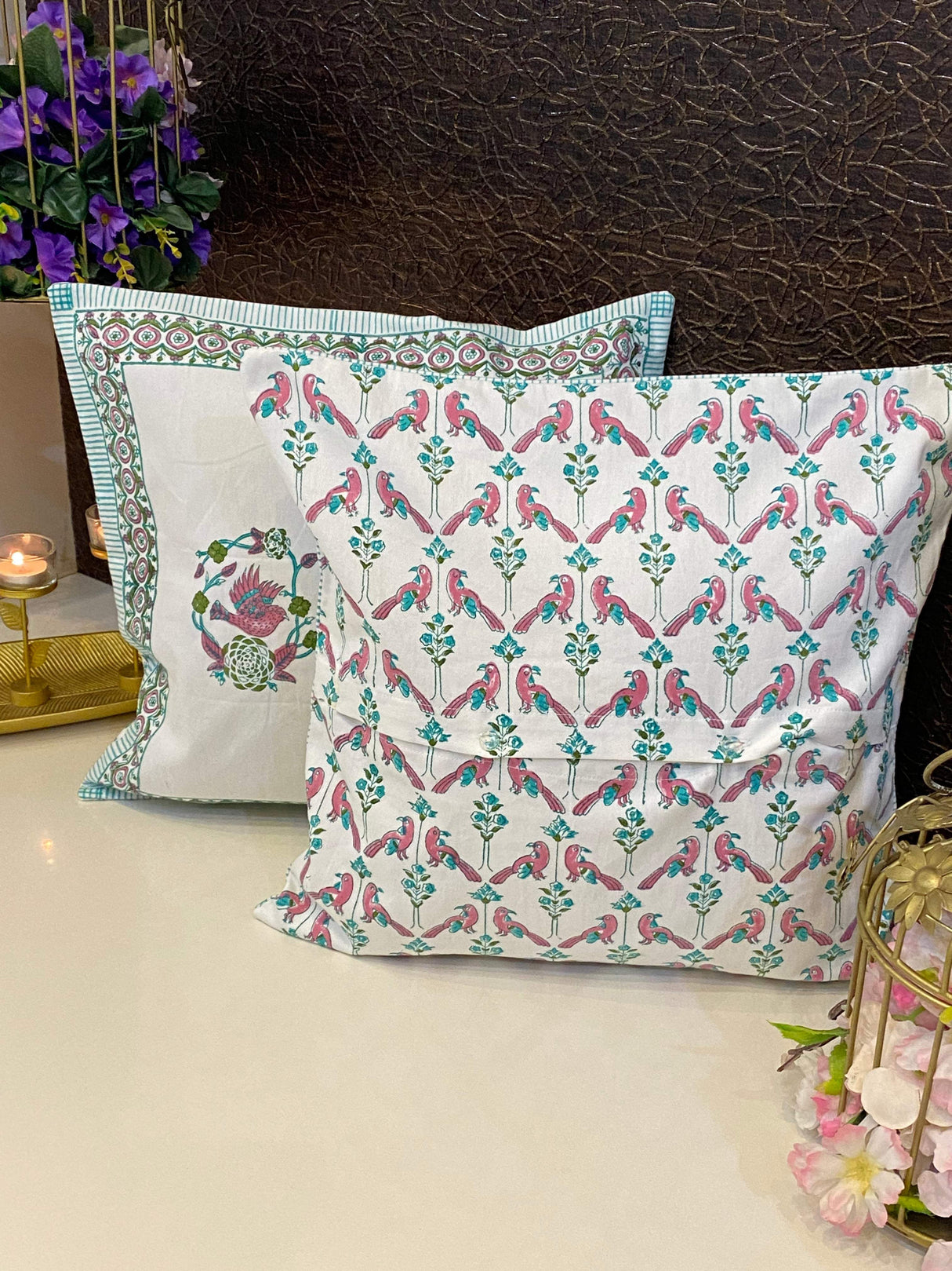 Pair of Handblock Printed Cushion Covers- 16*16 inches