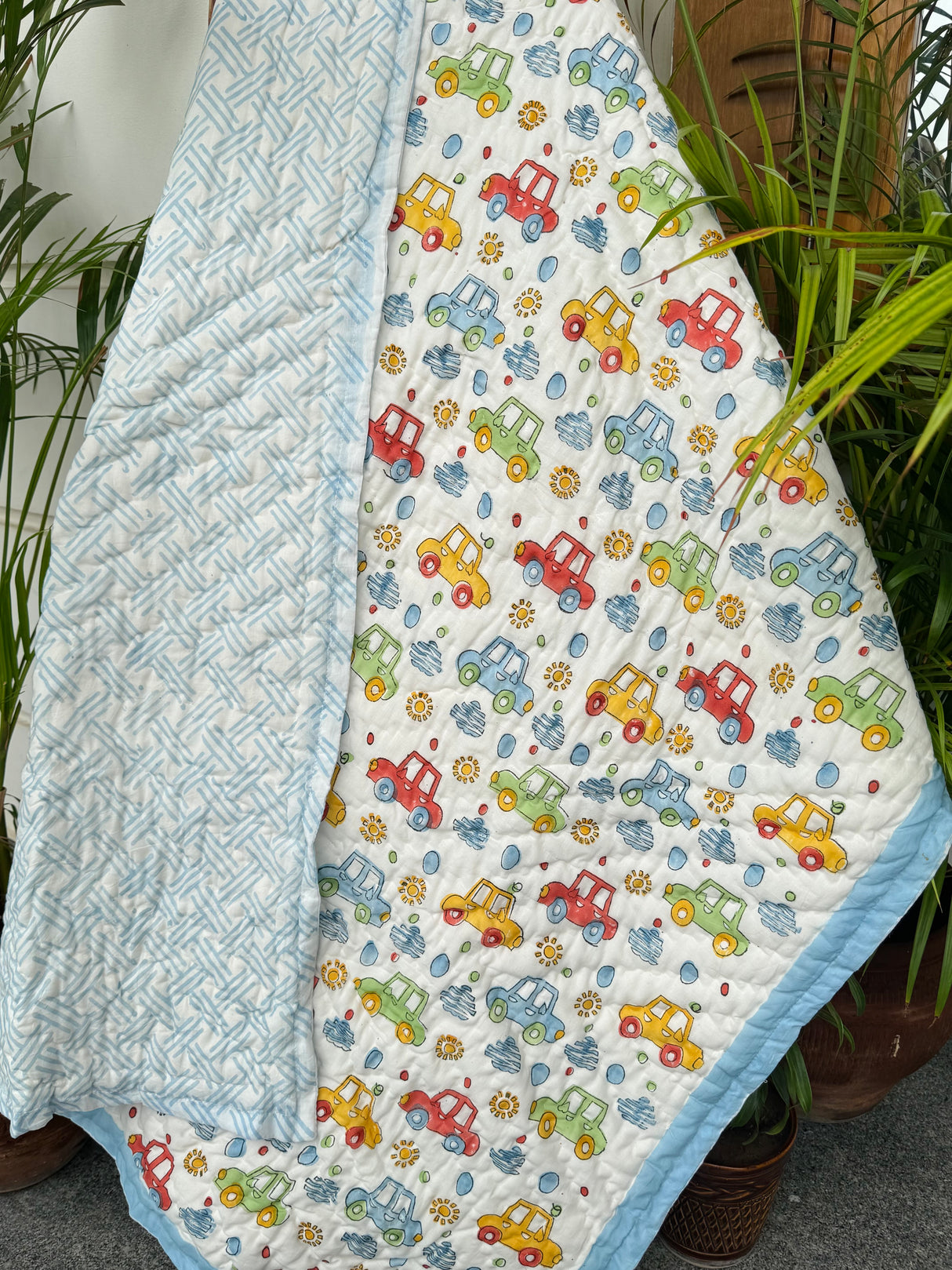 Cute Cars Blockprint Kids Quilt