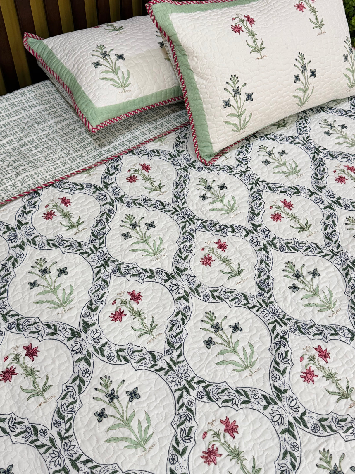 Double Size Quilted Blockprint REVERSIBLE Mulmul Bedcover (90*108 inches)