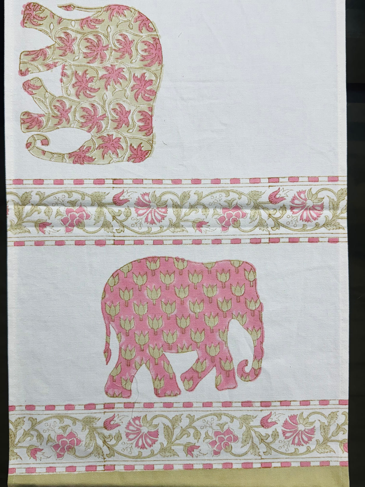 Majestic Elephants Blockprint Cotton Table Runner