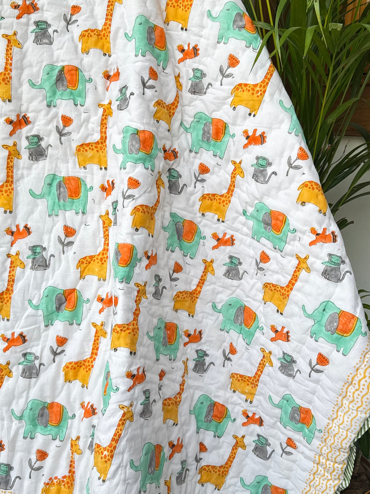 Giraffe Elephant Blockprint Kids Quilt