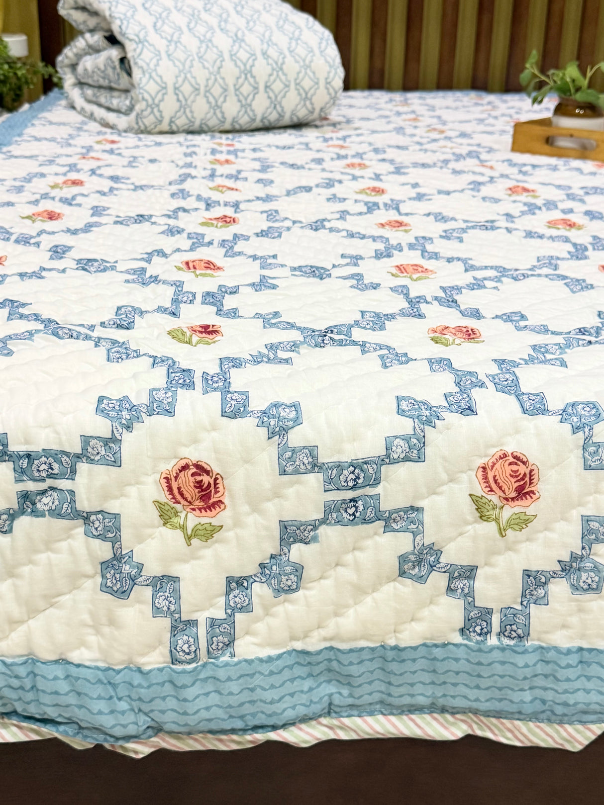 Spring Repose Handblock Print Reversible Mulmul Quilt
