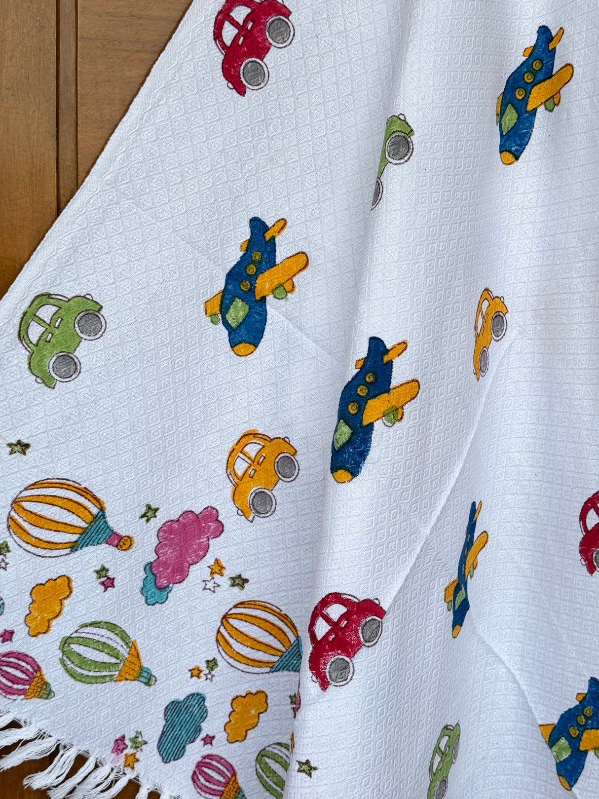 Cars Airplanes Blockprint Kids Towel – Cotton Jacquard Weave