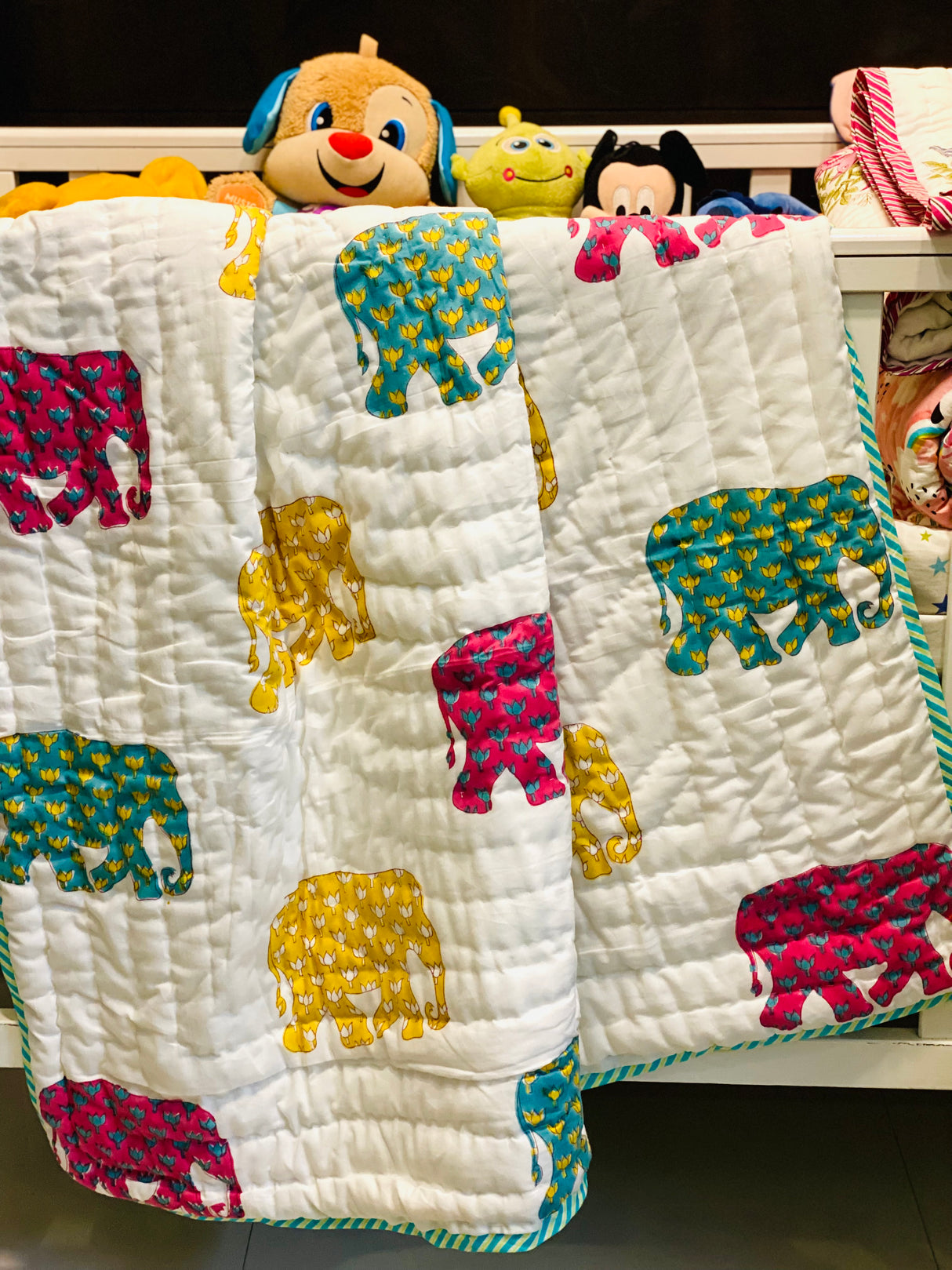 Elephant Blockprint Kids Quilt