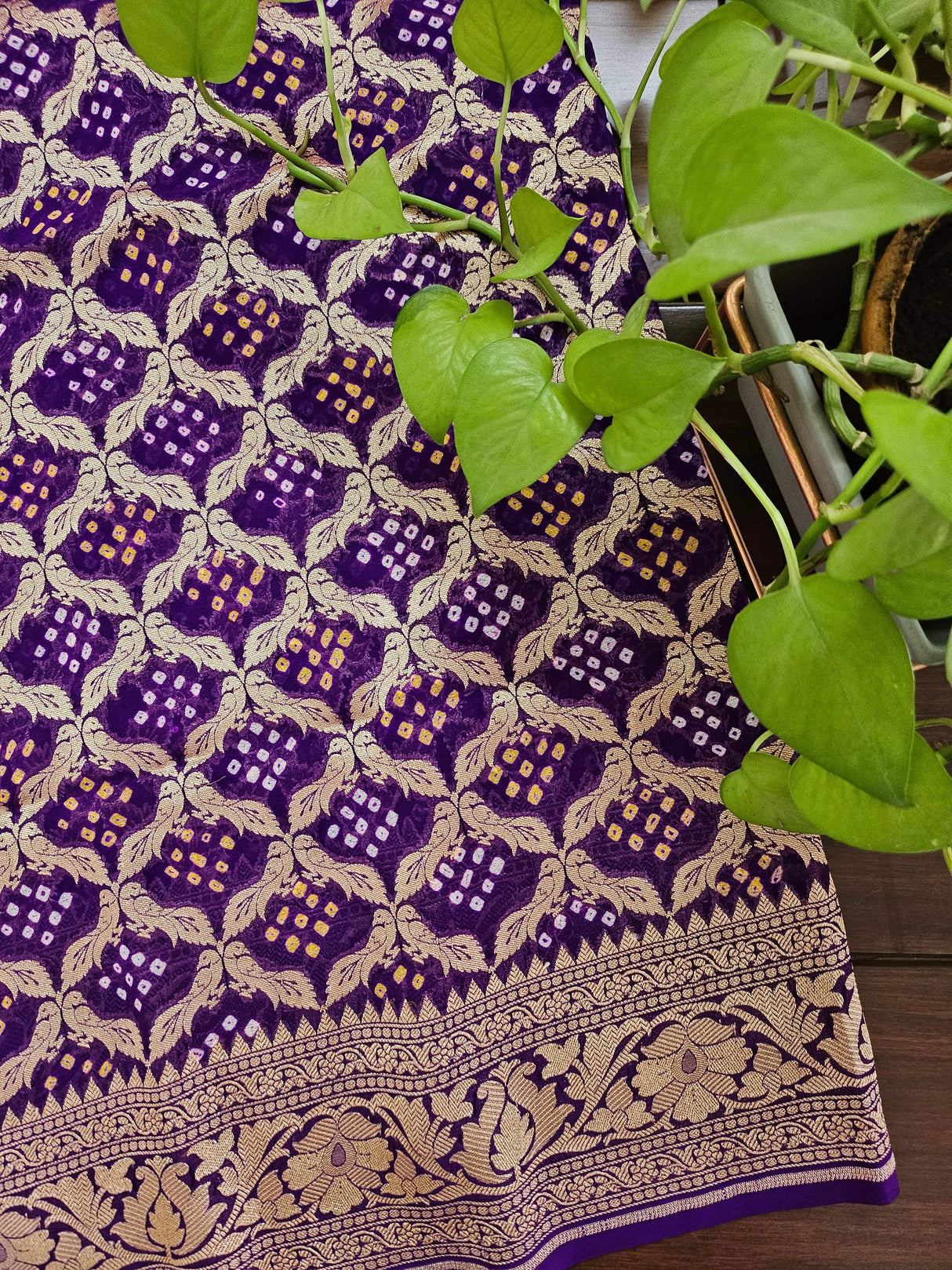 Violet Pure Georgette Bandhani Blouse Fabric