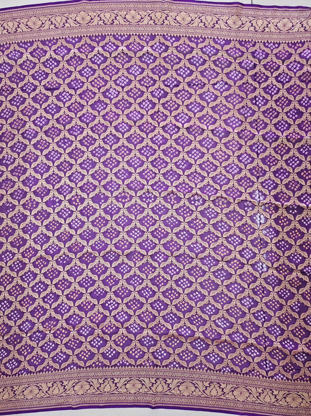 Violet Pure Georgette Bandhani Blouse Fabric