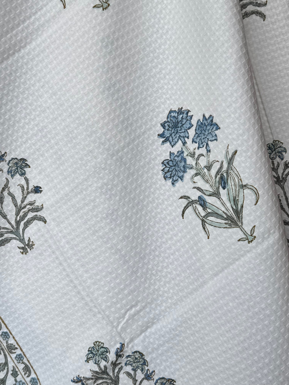 Exquisite Blue Blockprint Cotton Towel- Waffle Weave