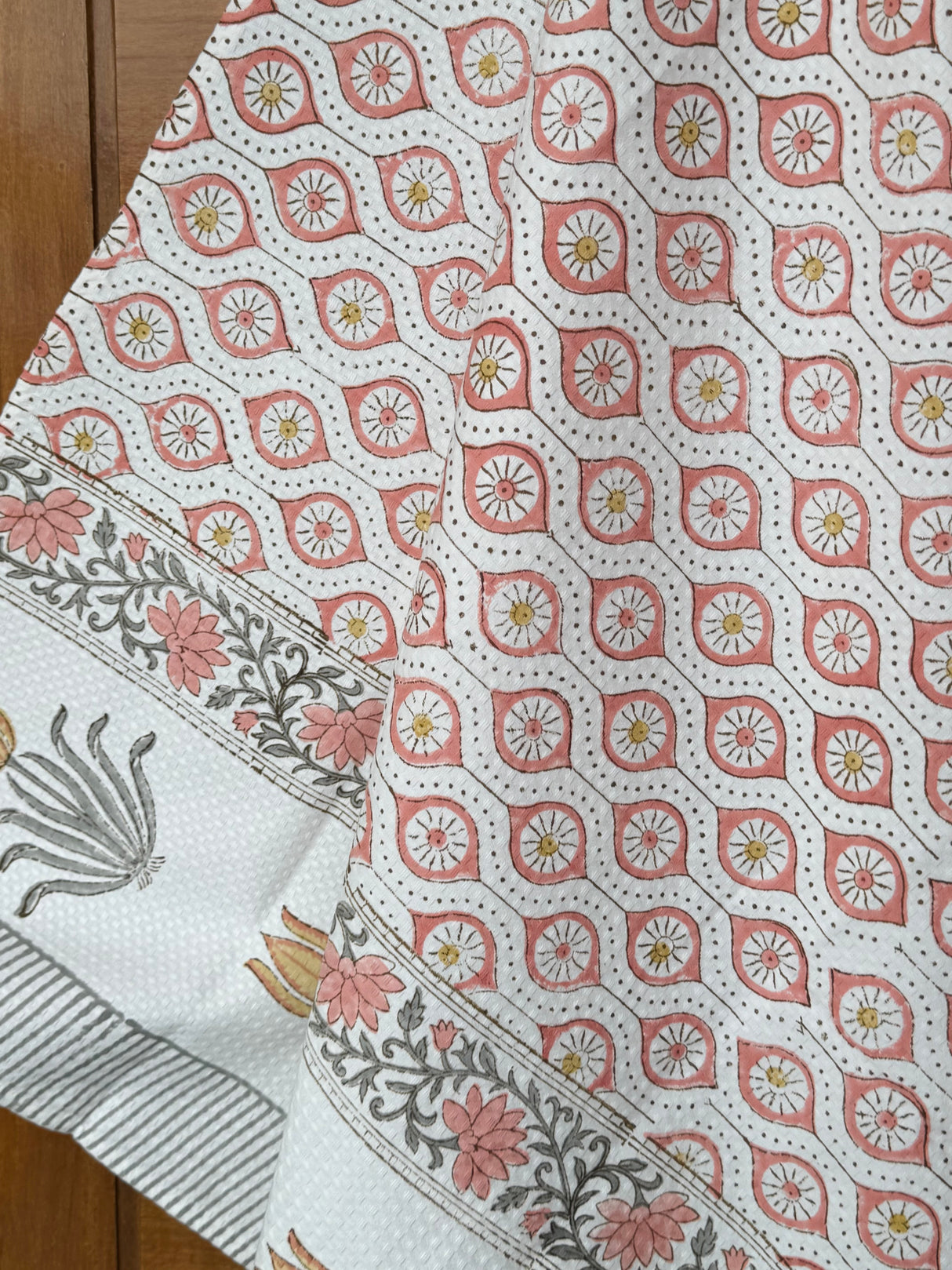 Chic Peach Blockprint Cotton Towel – Waffle Weave