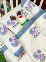 Unicorn Cot Set- Blockprint (1 quilt, 1 pillow, 2 bolsters)