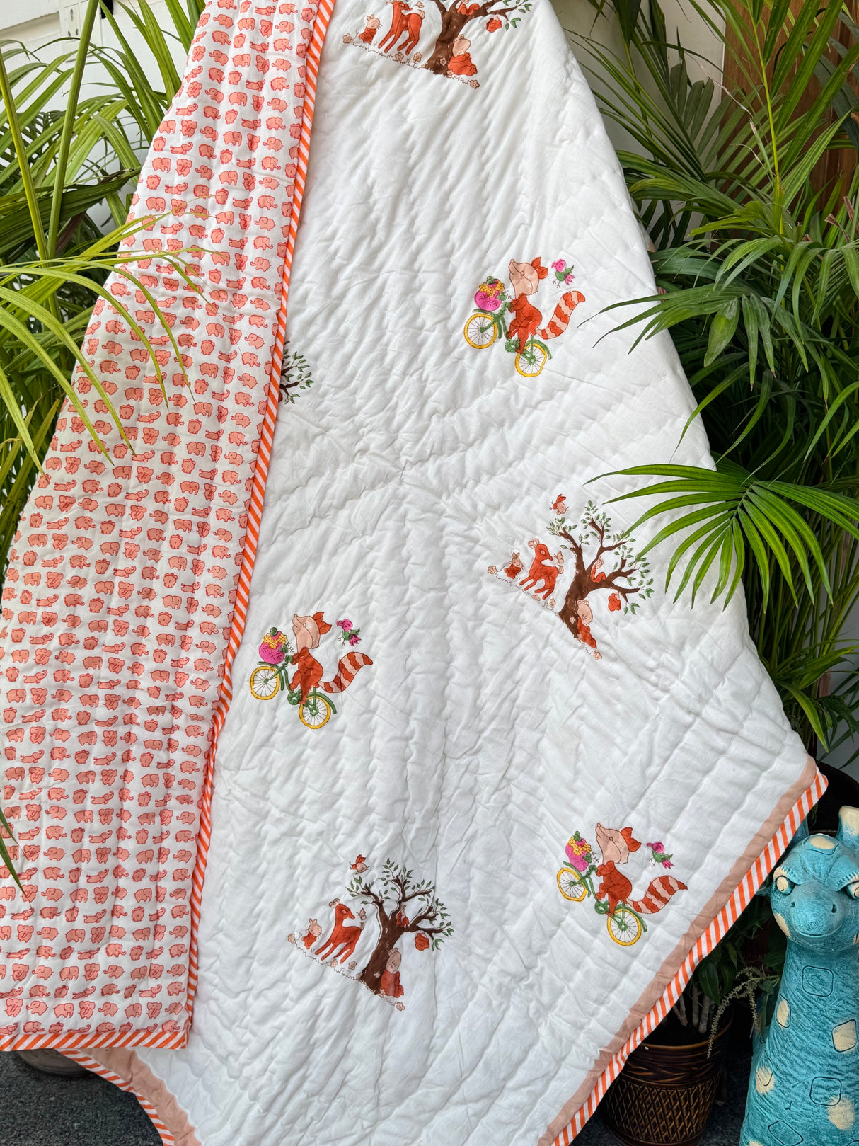 Fox Elephant Kids Quilt Blockprint