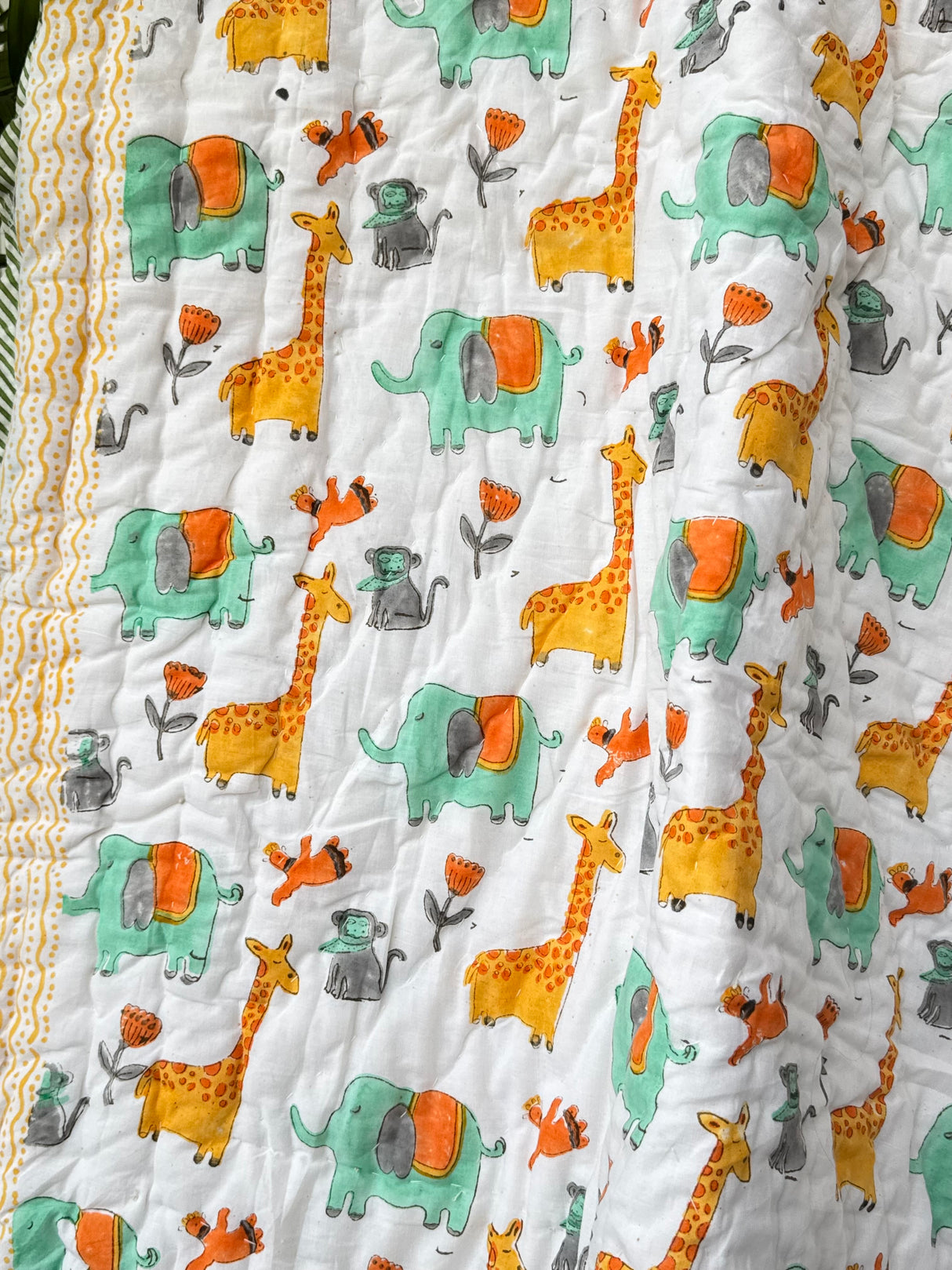 Giraffe Elephant Blockprint Kids Quilt