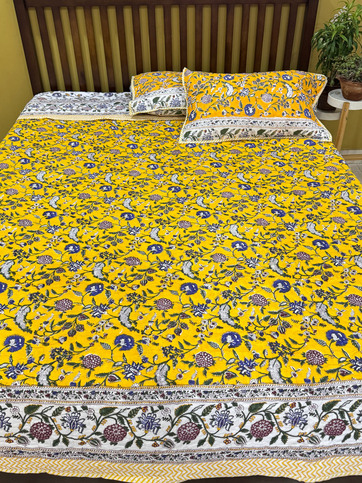 KING Size Quilted Blockprint REVERSIBLE Mulmul Bedcover (108*108 inches)