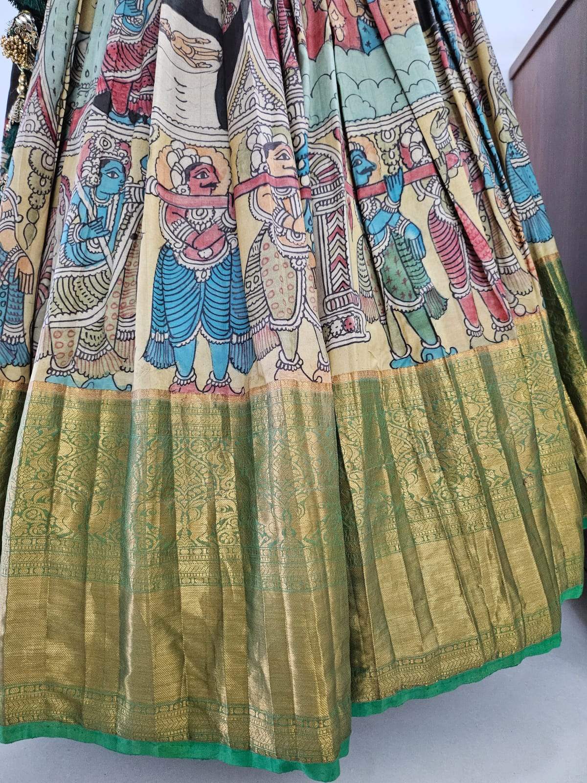 Green Limited Edition Kanchi Pattu Kalamkari Lehenga