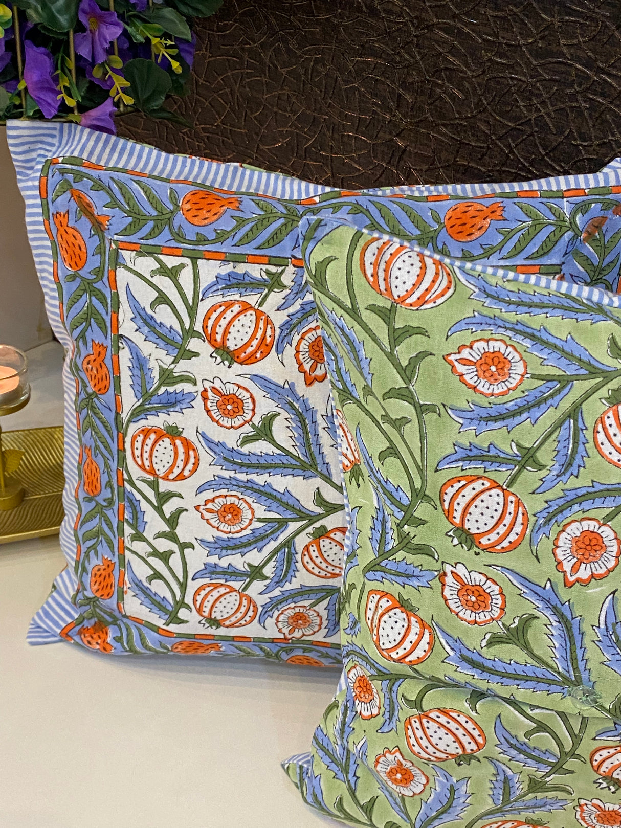 Pair of Handblock Printed Cushion Covers- 16*16 inches