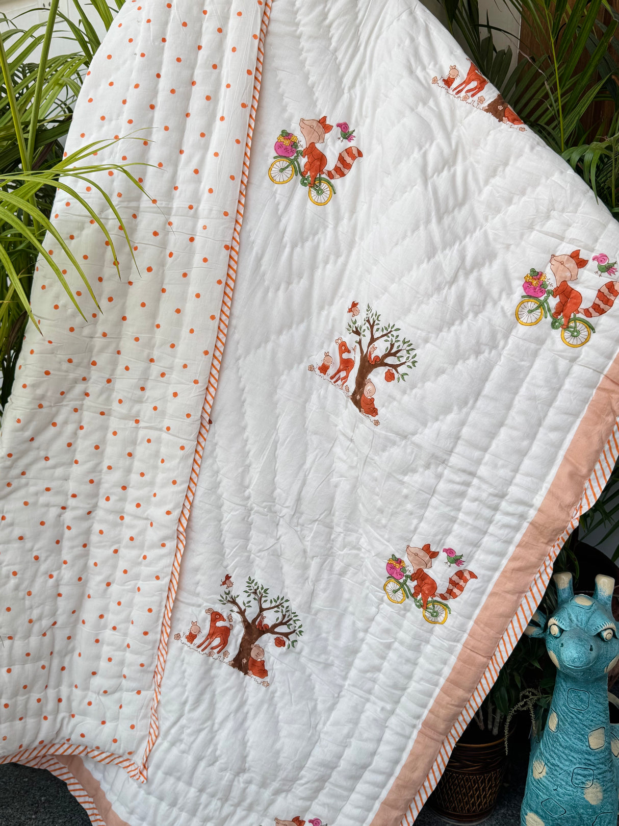 Fox on Bike Kids Quilt Blockprint