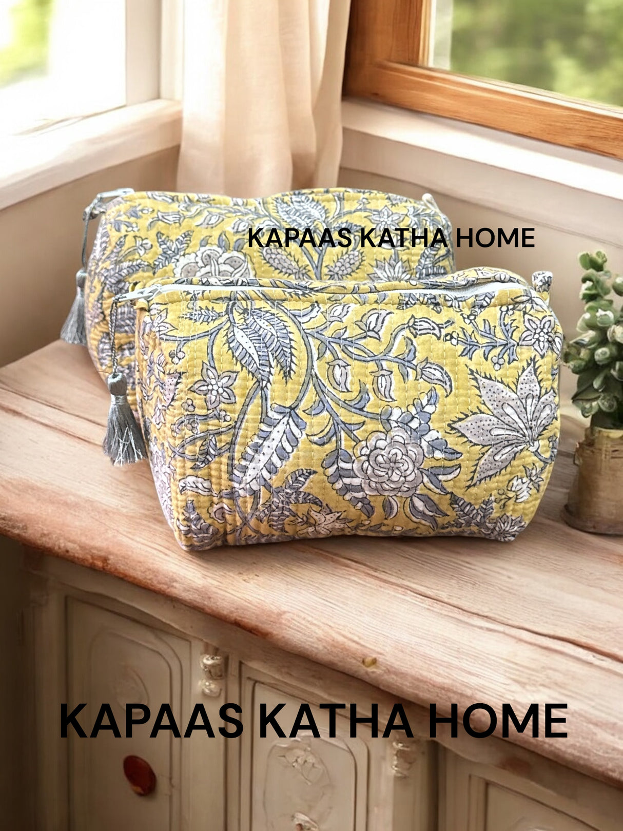 Yellow Grey Set of 2 Pouches (medium and small)