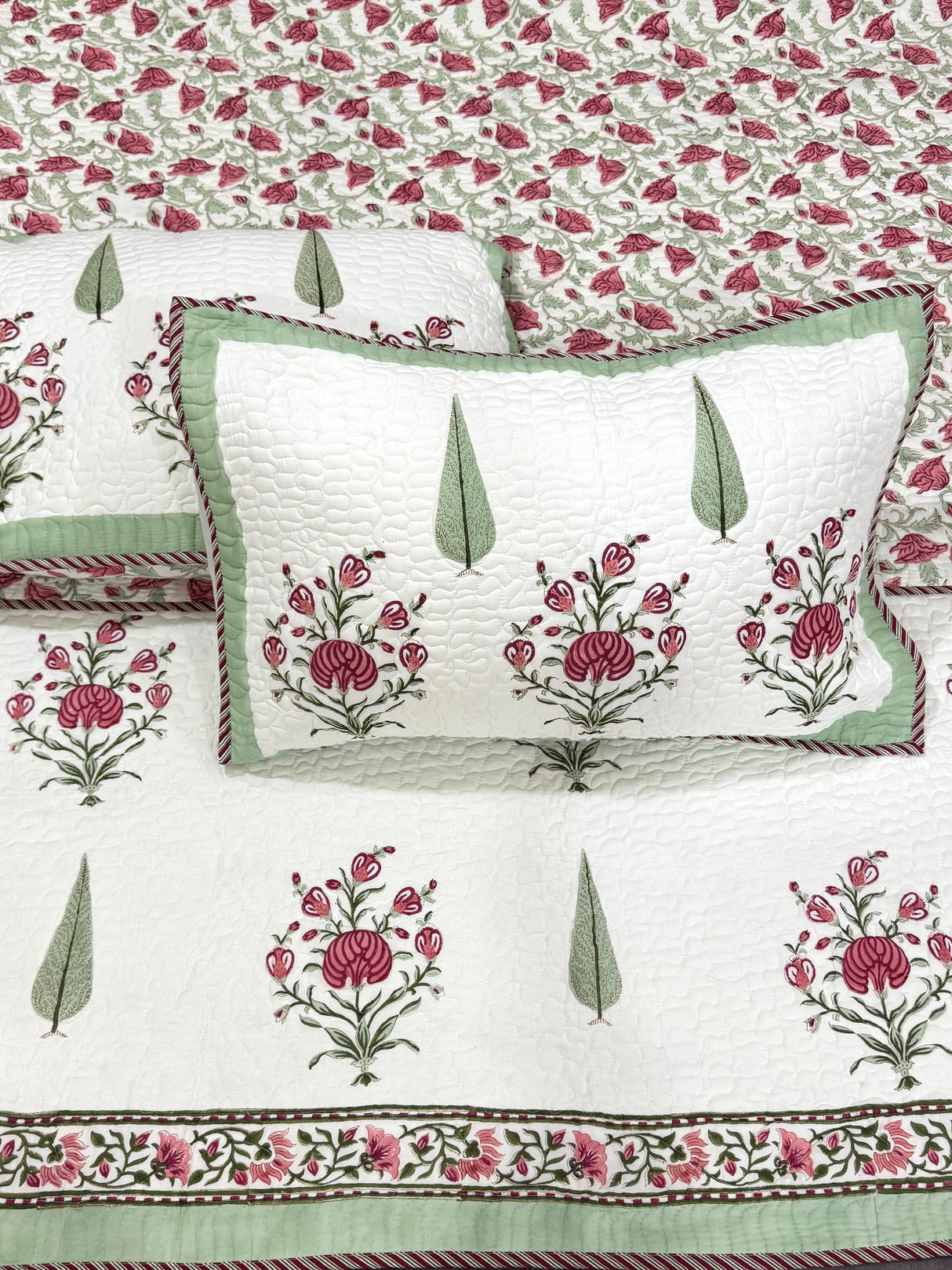 KING Size Quilted Blockprint REVERSIBLE Mulmul Bedcover (108*108 inches)