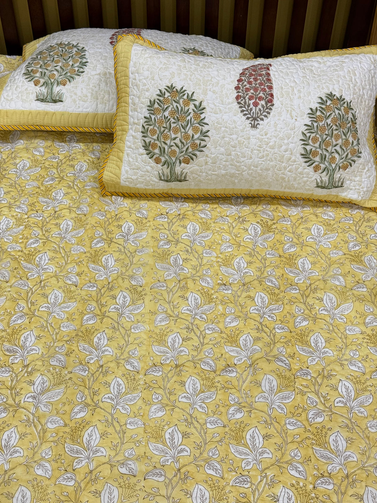 KING Size Quilted Blockprint REVERSIBLE Mulmul Bedcover (108*108 inches)