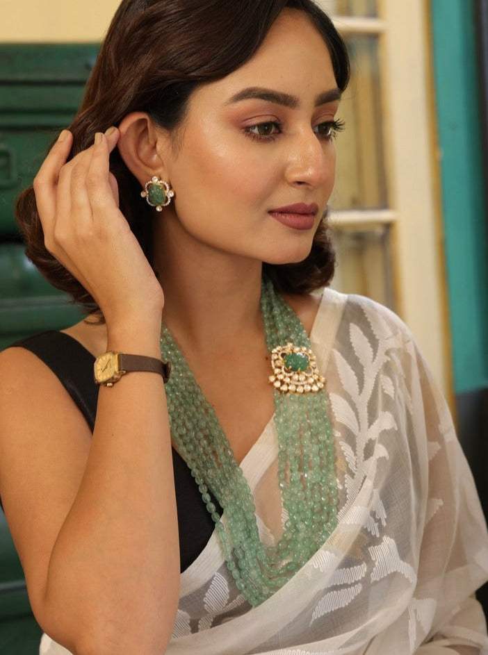 Handcrafted 92.5 Silver Moissanite Pendant Mala with Earrings