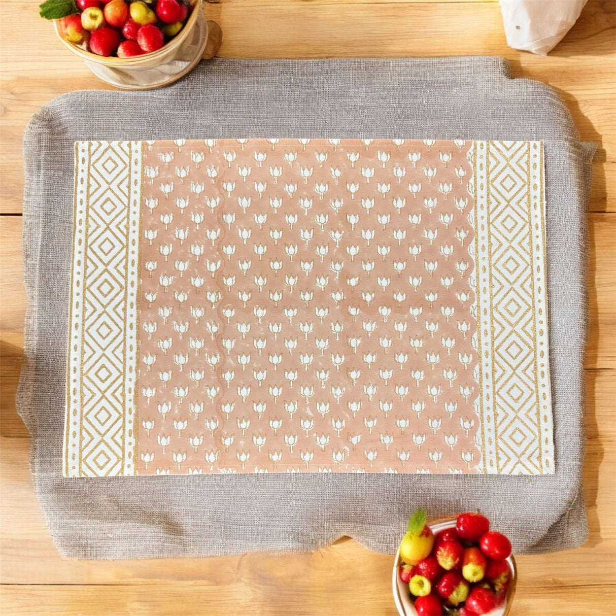 Blockprint Table Runner, Mats & Napkins Set- 6 Seater