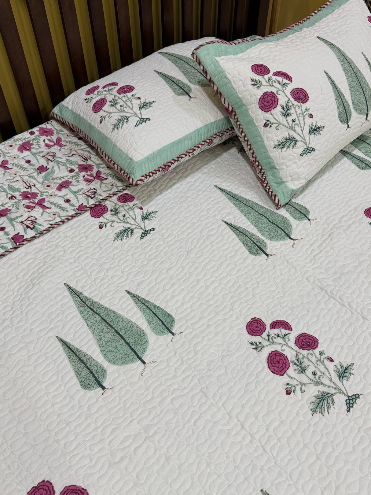 KING Size Quilted Blockprint REVERSIBLE Mulmul Bedcover (108*108 inches)