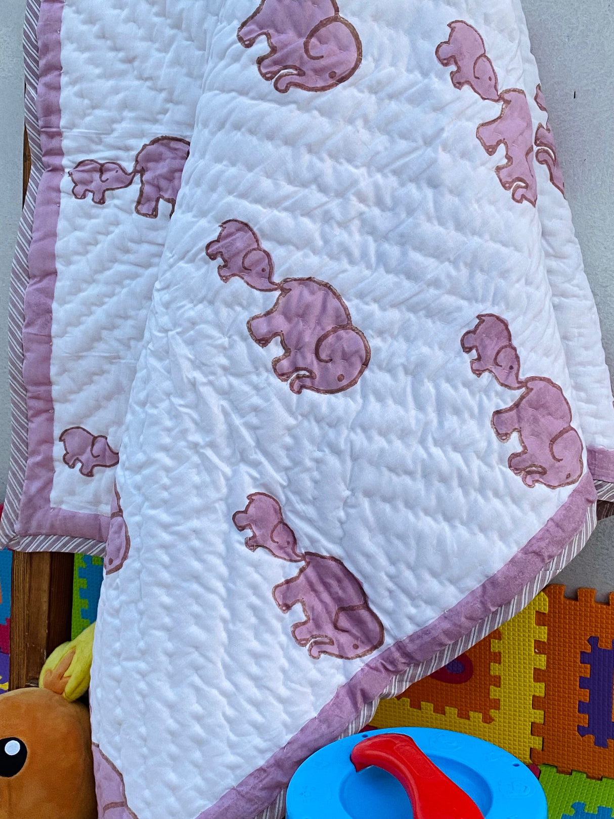 Elephant Blockprint Kids Quilt