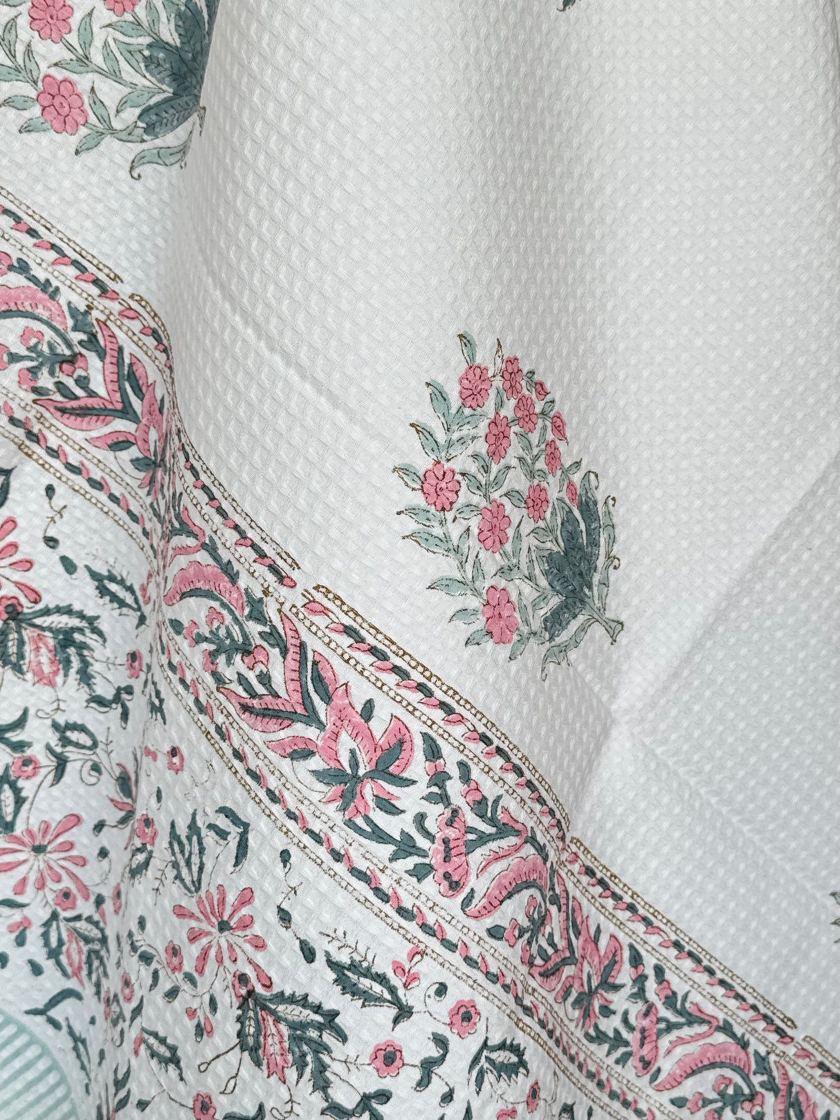 Stylish Floral Blockprint Cotton Towel – Waffle Weave