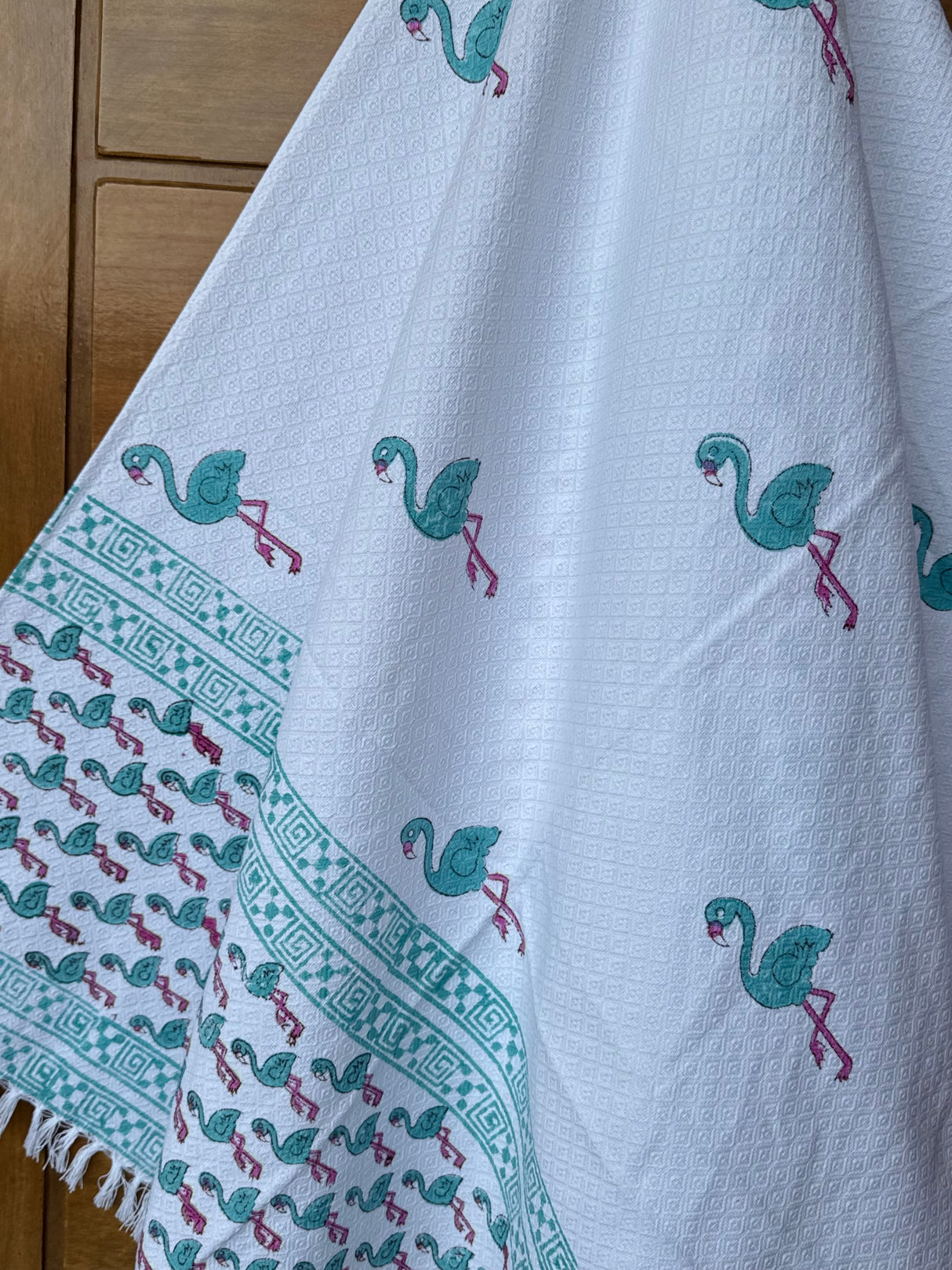 Flamingo Blockprint Kids Towel – Cotton Jacquard Weave