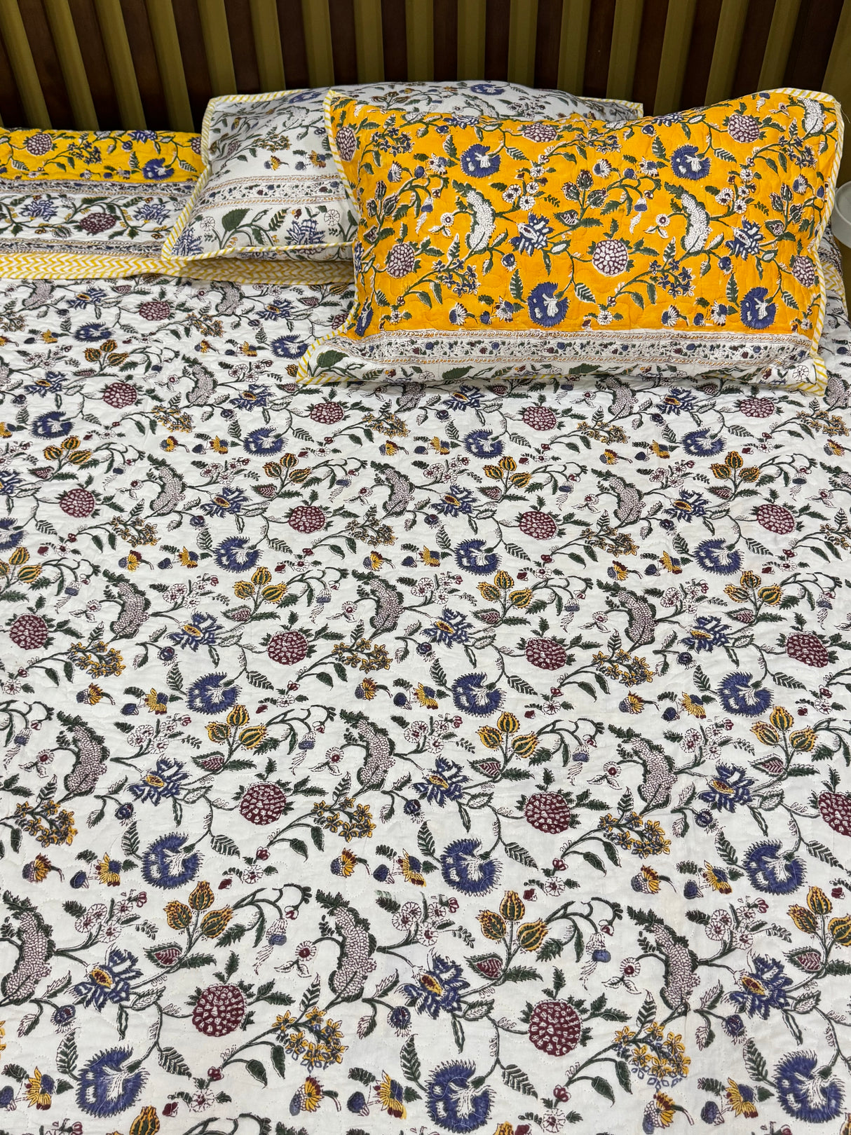 KING Size Quilted Blockprint REVERSIBLE Mulmul Bedcover (108*108 inches)