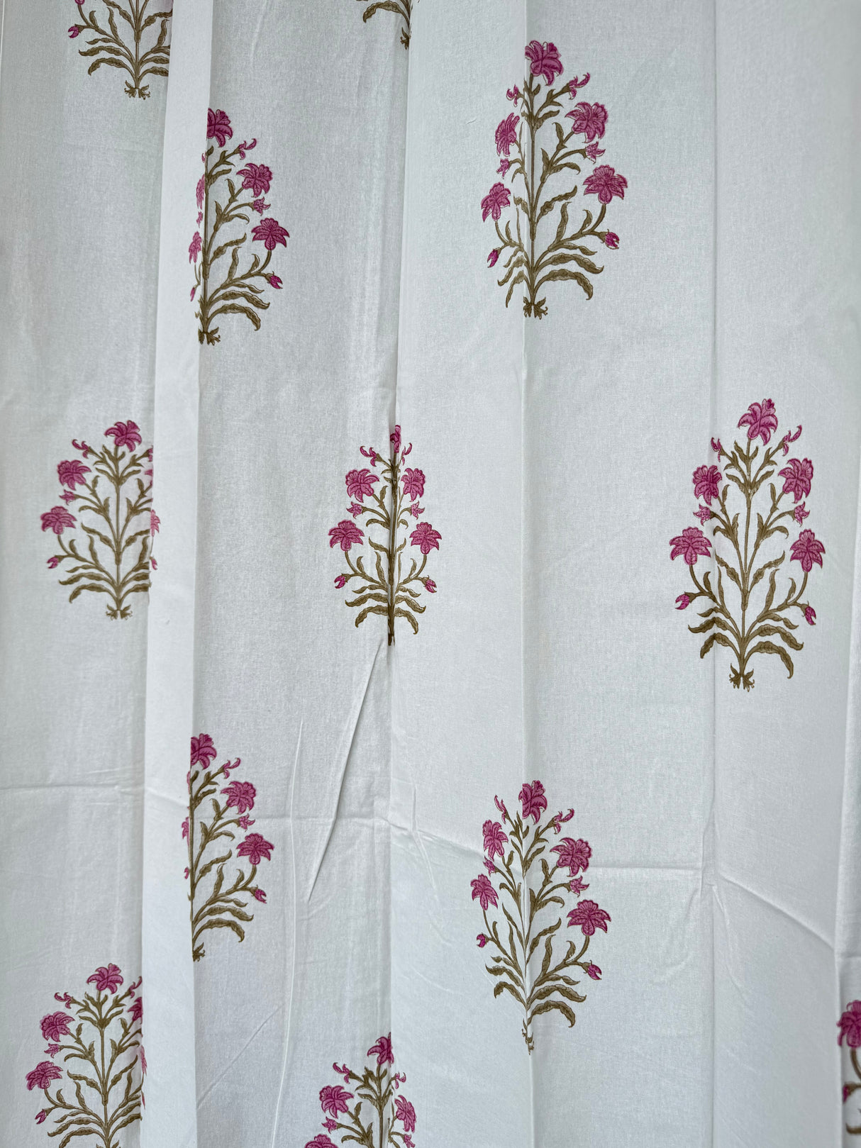 Pair of Pink Blockprint Cotton Curtain (Set of 2)
