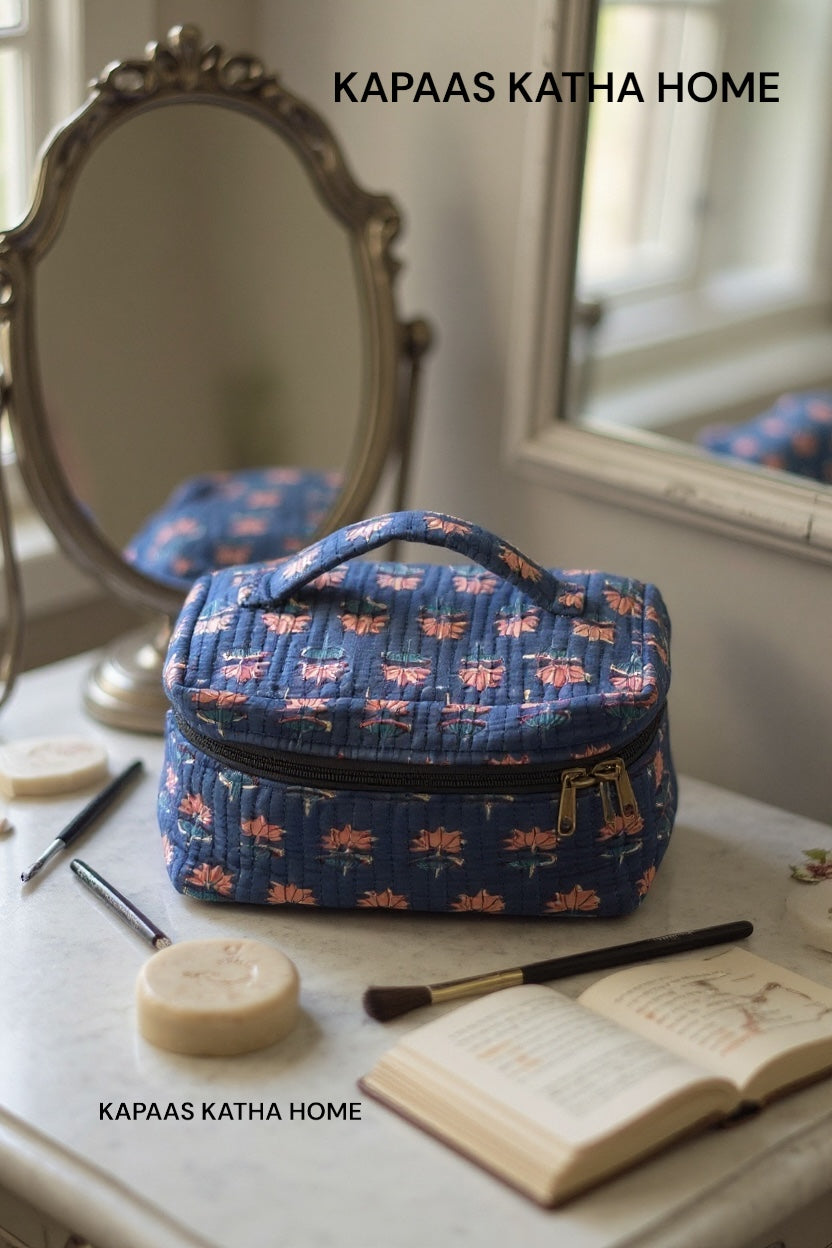 Delightful Blue Floral Vanity Bag for Women