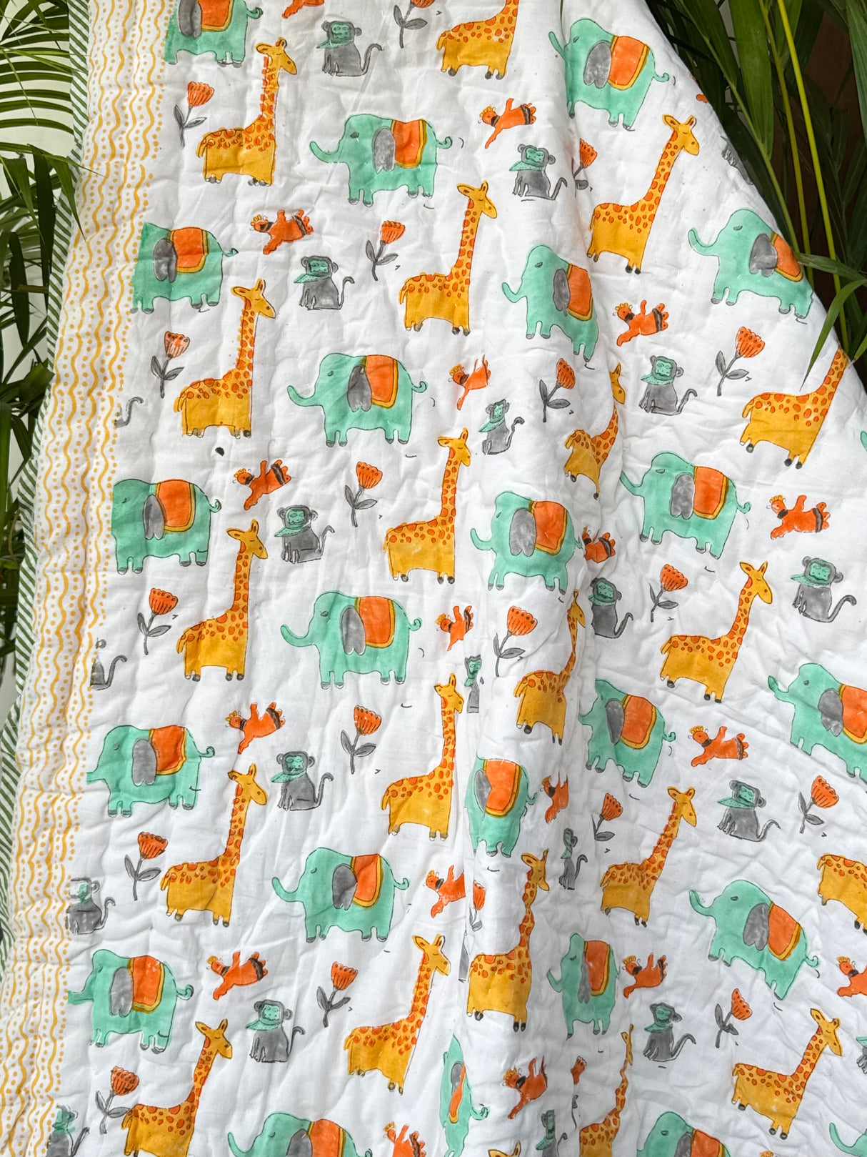 Giraffe Elephant Blockprint Kids Quilt