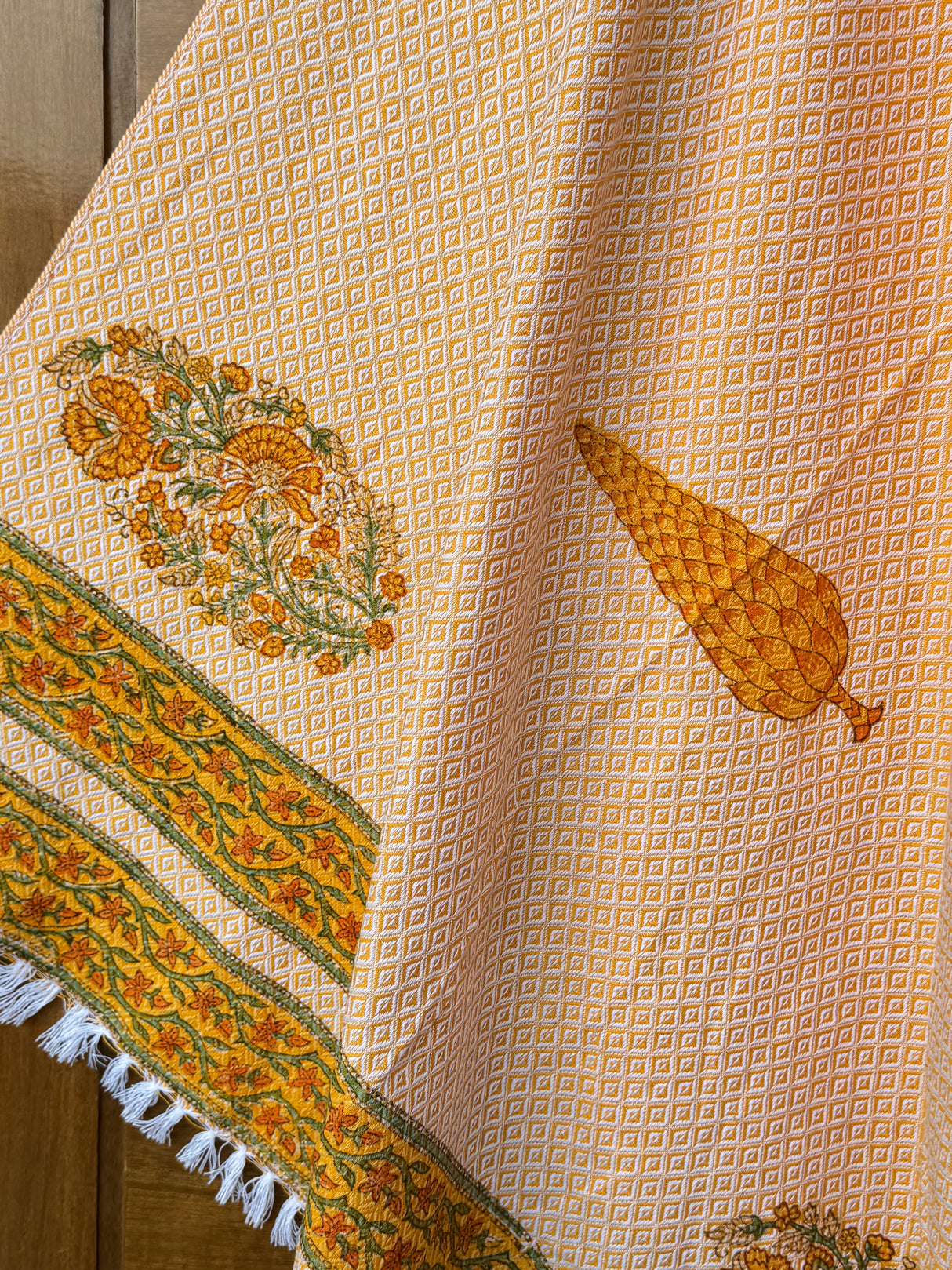 Pretty Yellow Blockprint Soft Cotton Towel– Cotton Jacquard Weave