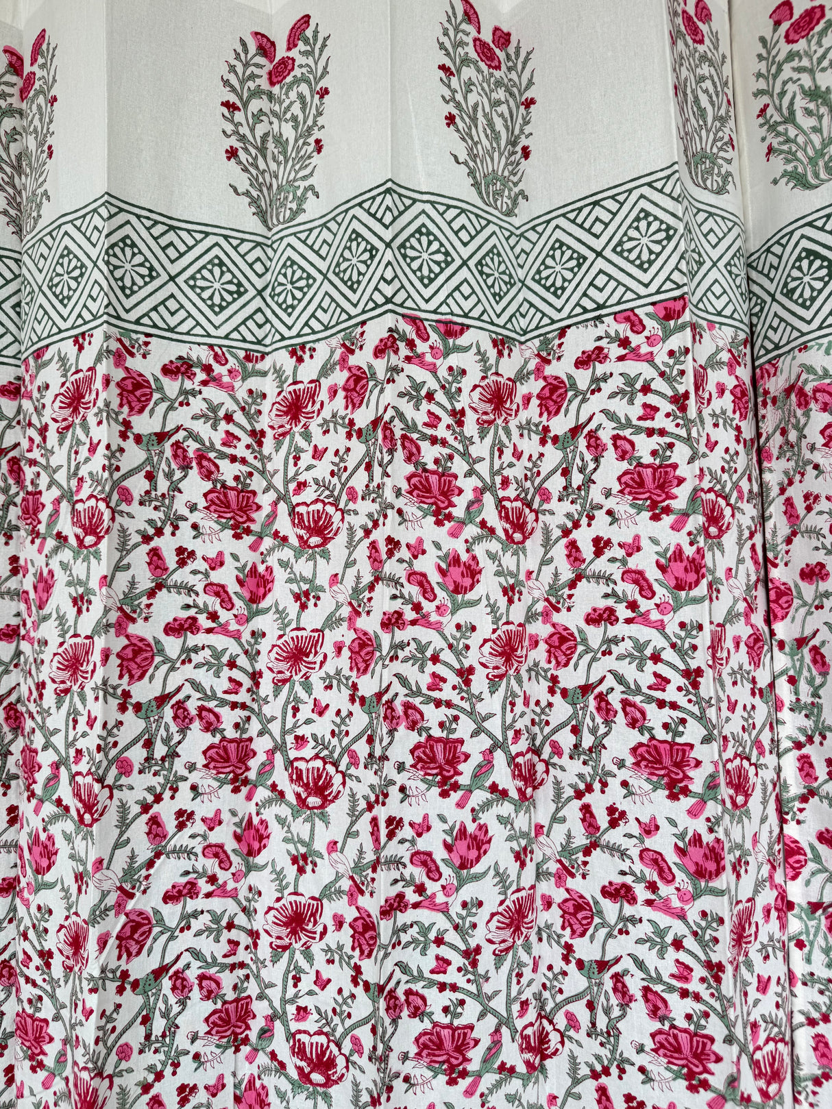 Pair of Pink Blockprint Cotton Curtain (Set of 2)