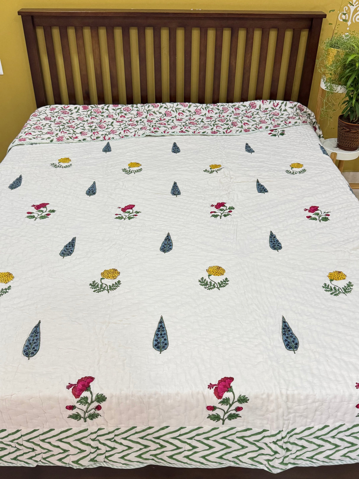 Blockprint Mulmul Reversible Quilt