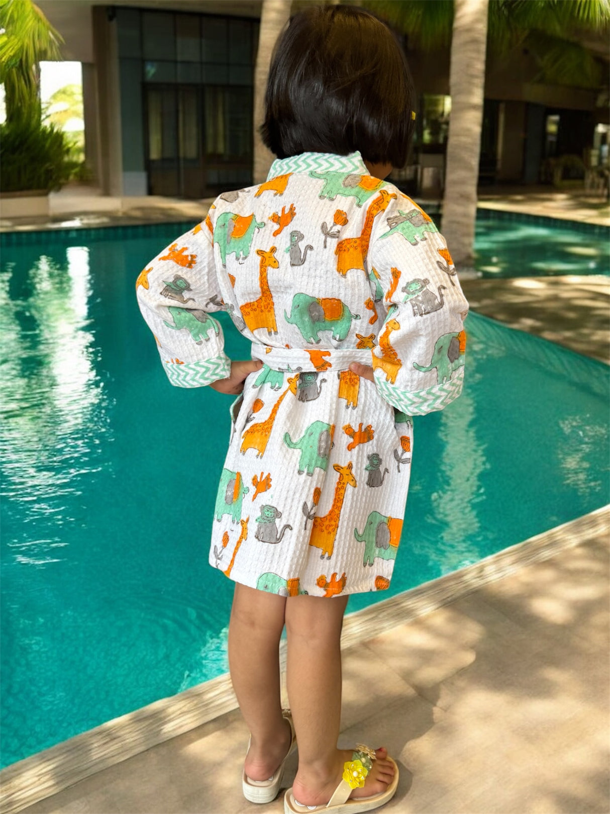 Jungle Kids Bathrobe-Cotton Waffle Blockprint