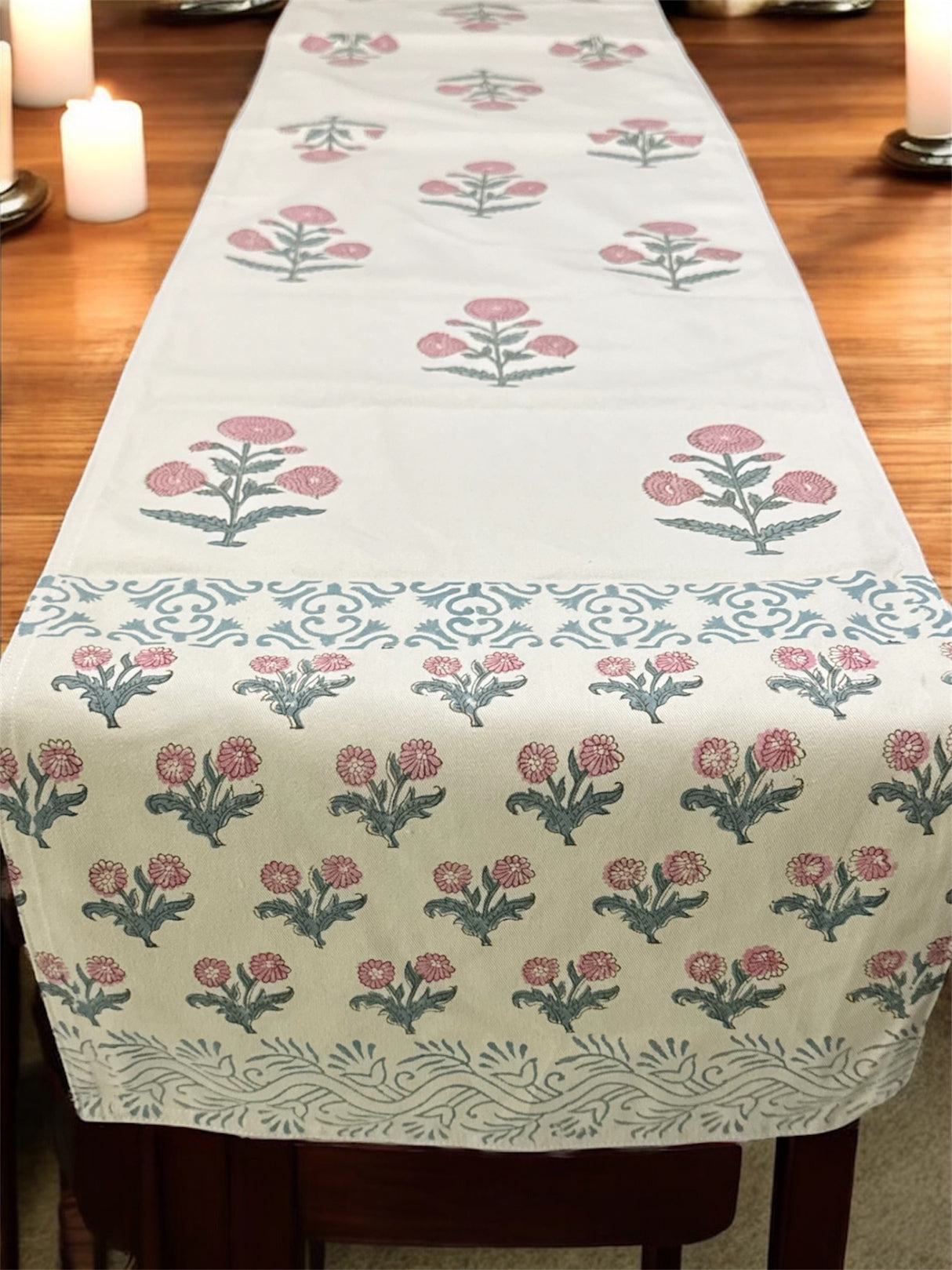 Blockprint Table Runner, Mat & Napkin Set- 6 Seater