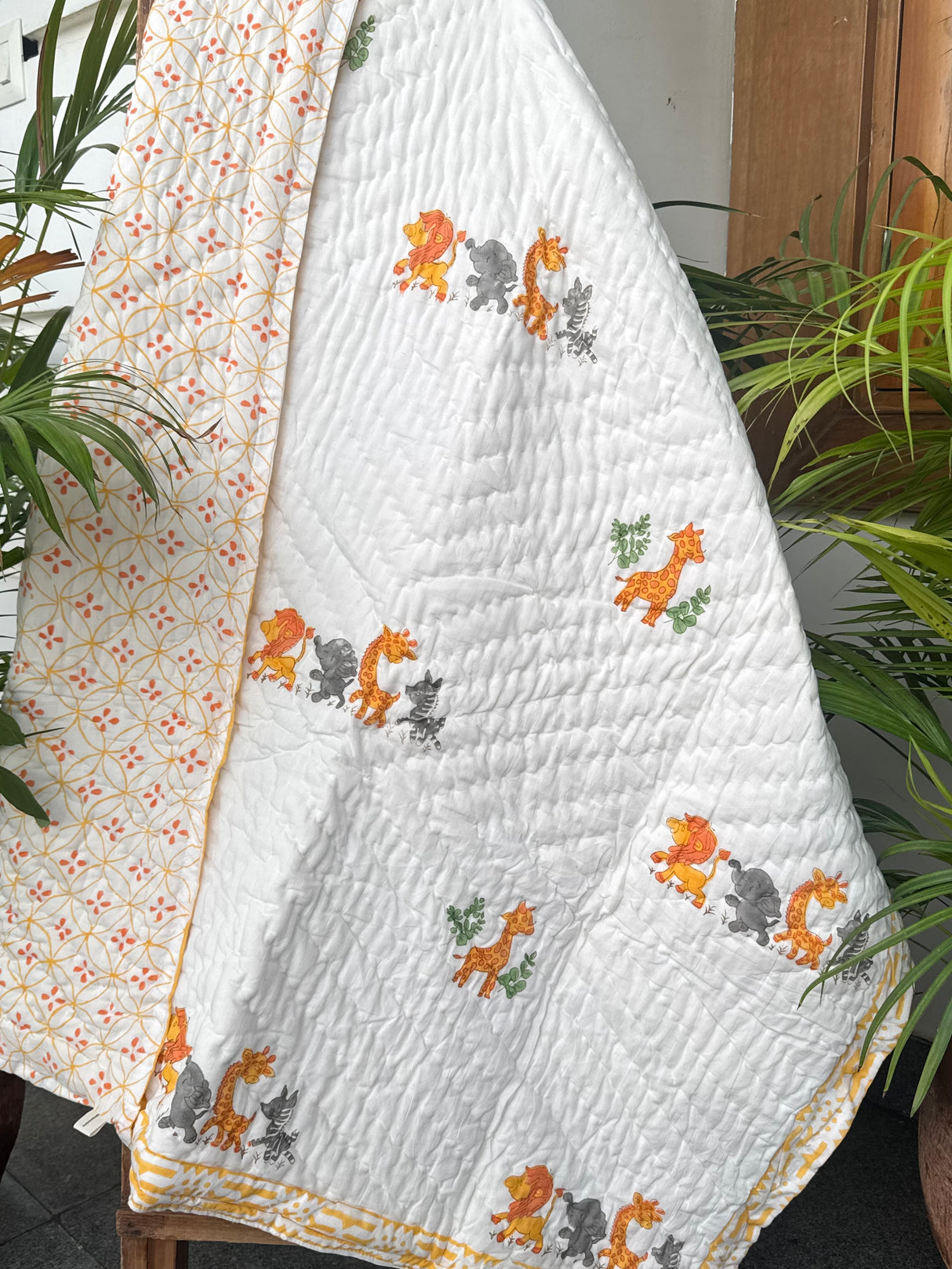 Cute Giraffe Blockprint Kids Quilt