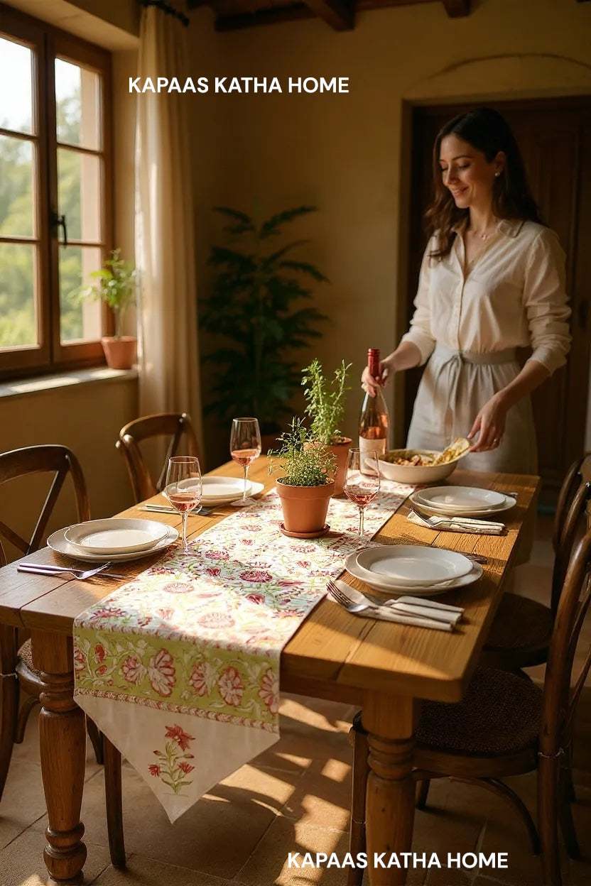 Beautiful Motifs Blockprint Cotton Table Runner