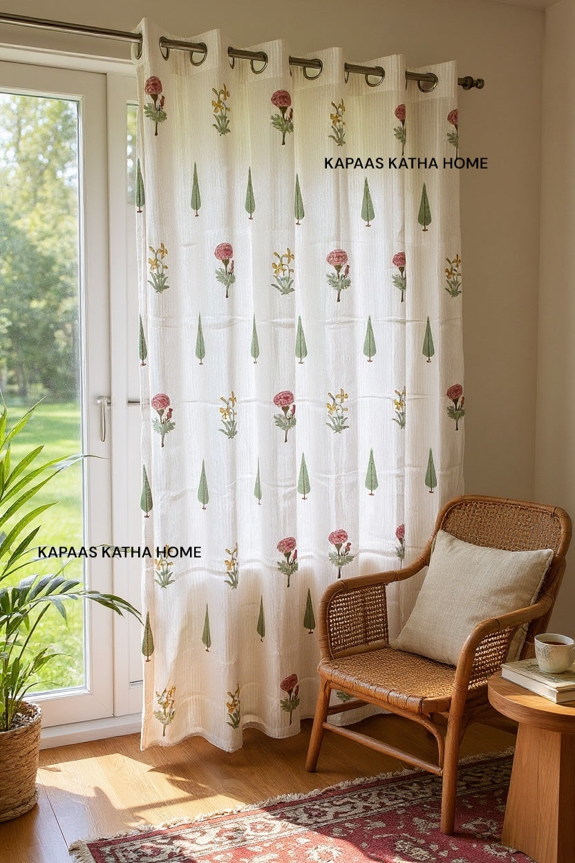 Charming Motifs Blockprint Cotton Curtain
