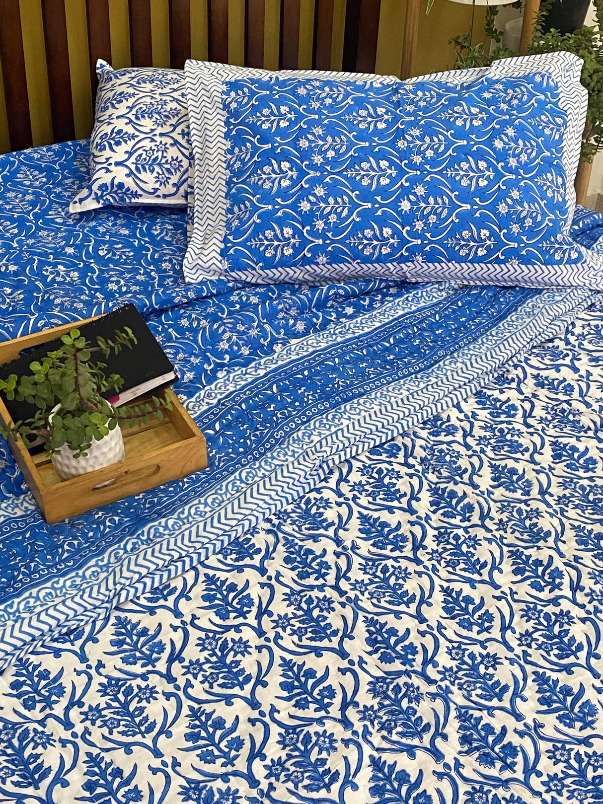 Blue Handblock Printed Bedsheet & Quilt Set