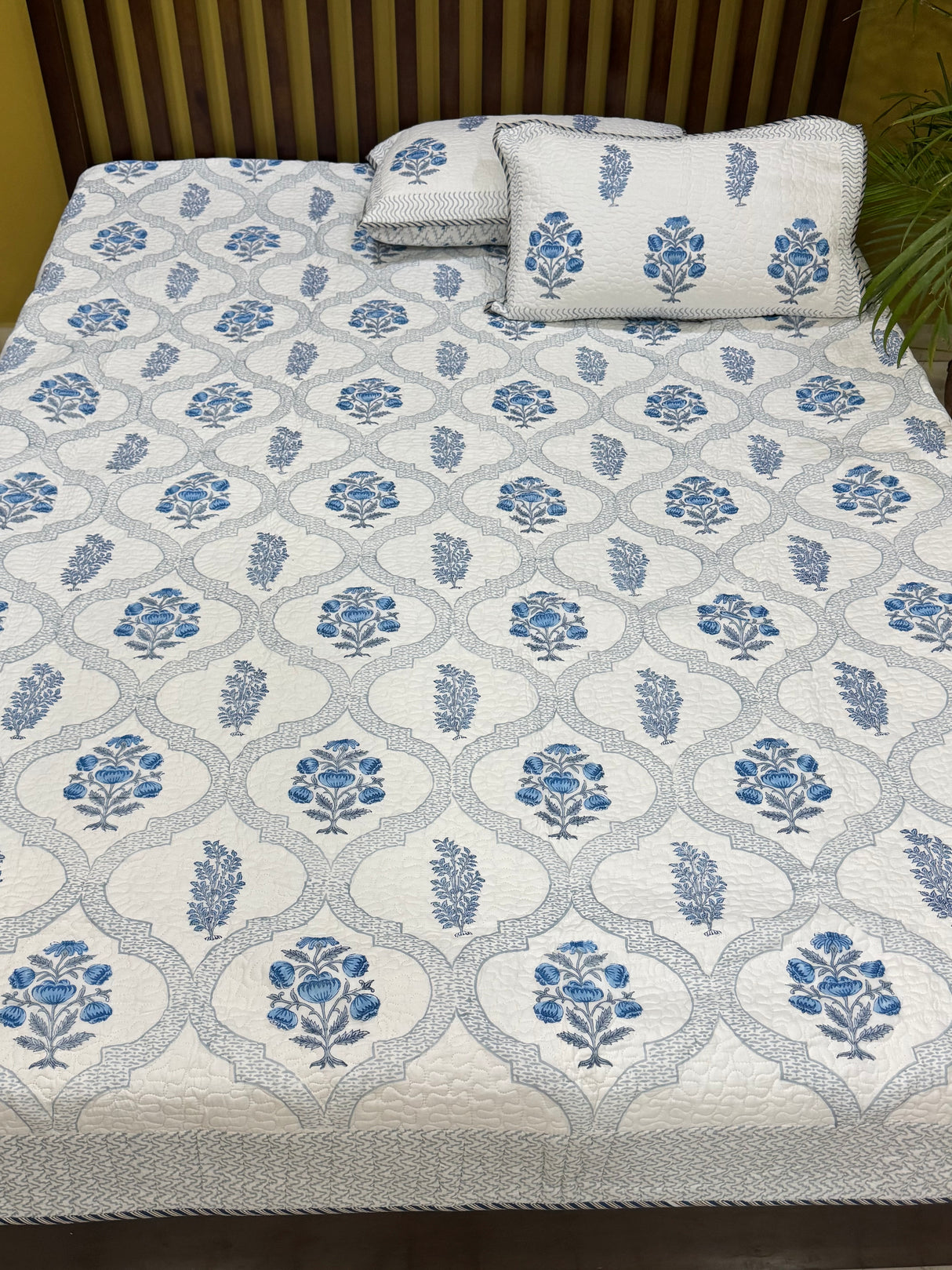 KING Size Quilted Blockprint REVERSIBLE Mulmul Bedcover (108*108 inches)
