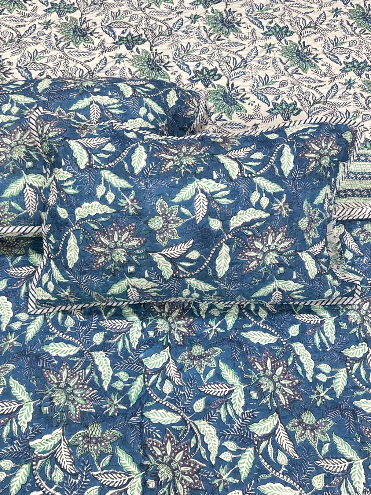 KING Size Quilted Blockprint REVERSIBLE Mulmul Bedcover (108*108 inches)