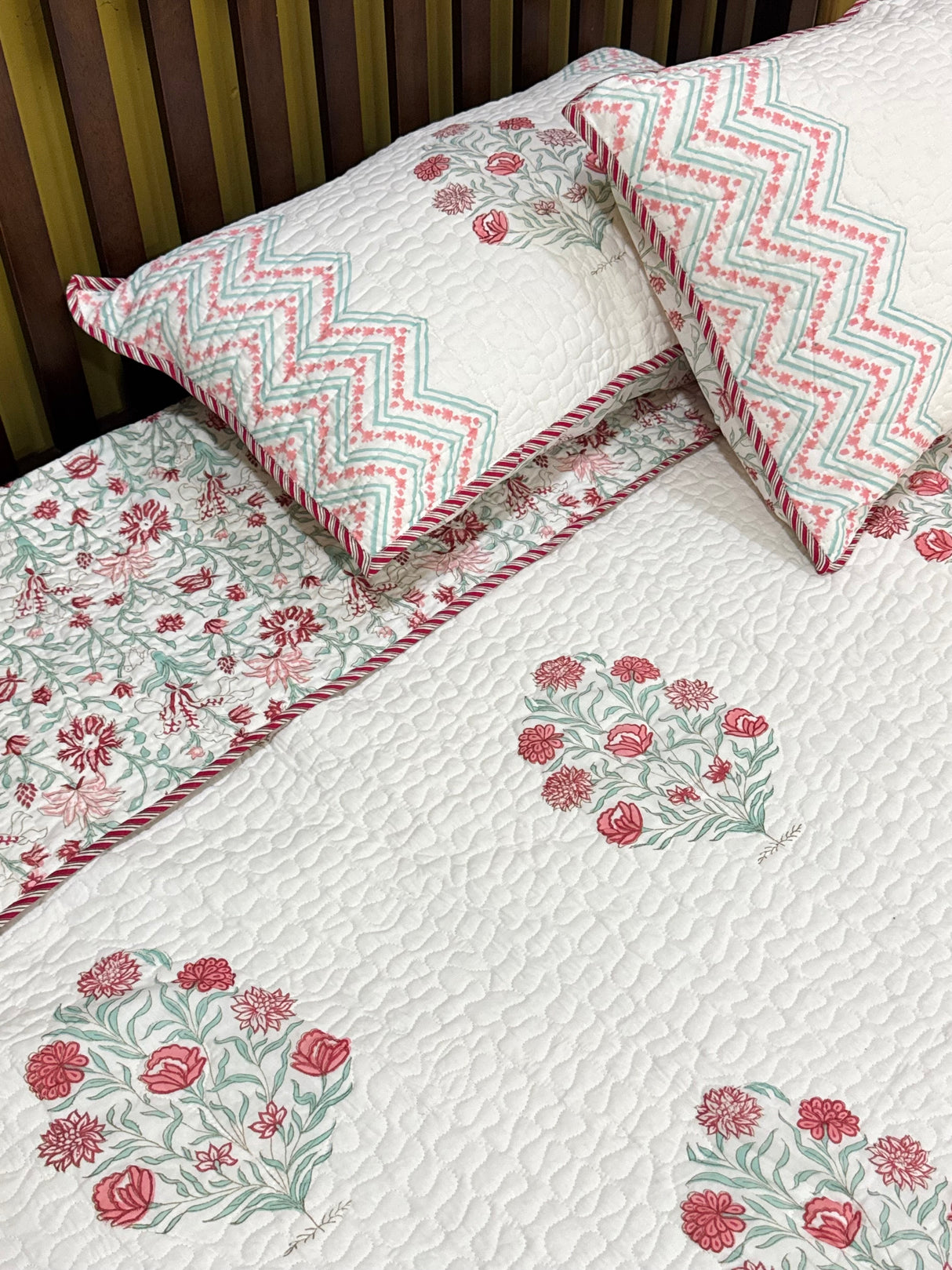 KING Size Quilted Blockprint REVERSIBLE Mulmul Bedcover (108*108 inches)